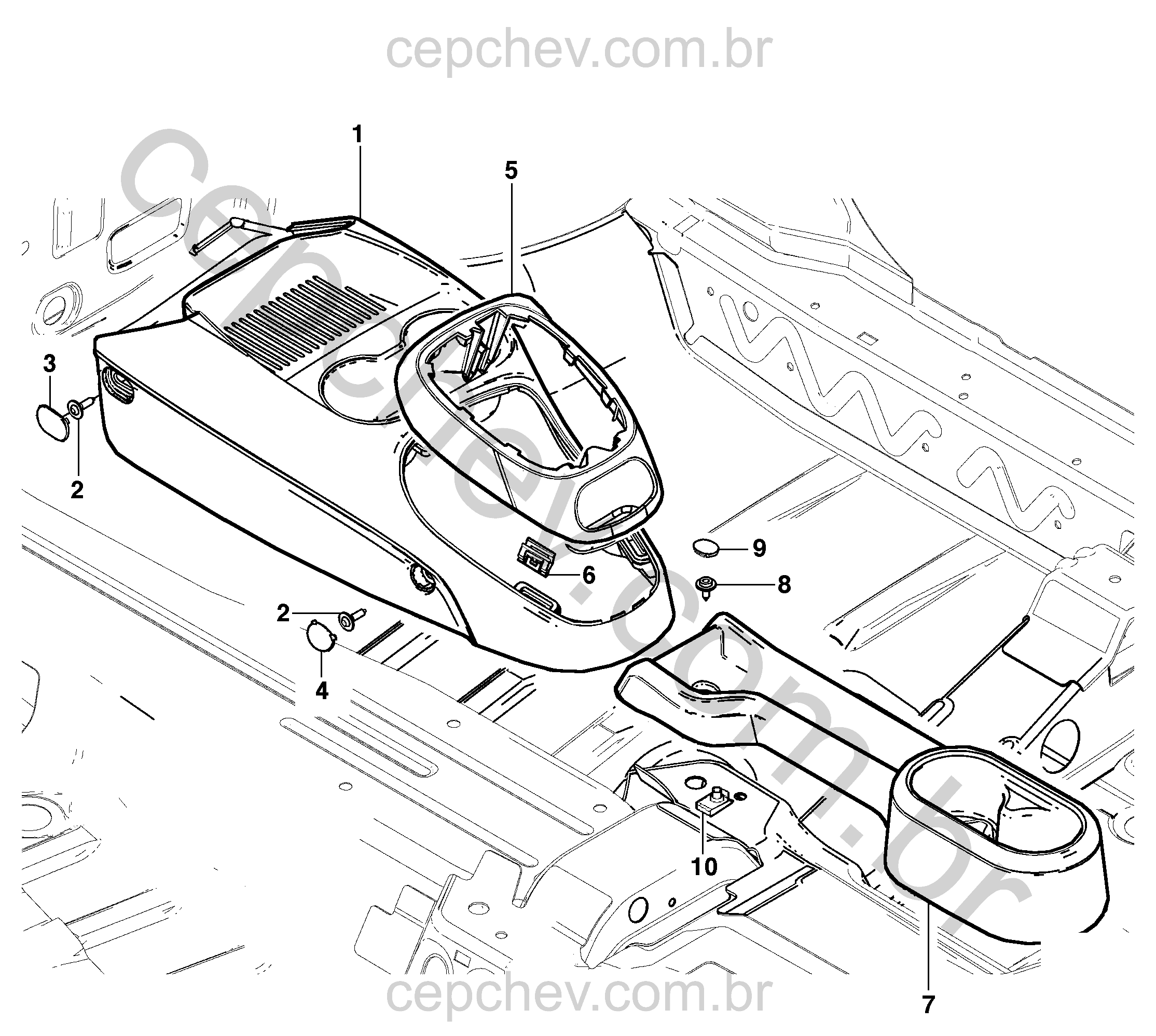 Console e componentes do assoalho dianteiro (MN2) para transmissão manual