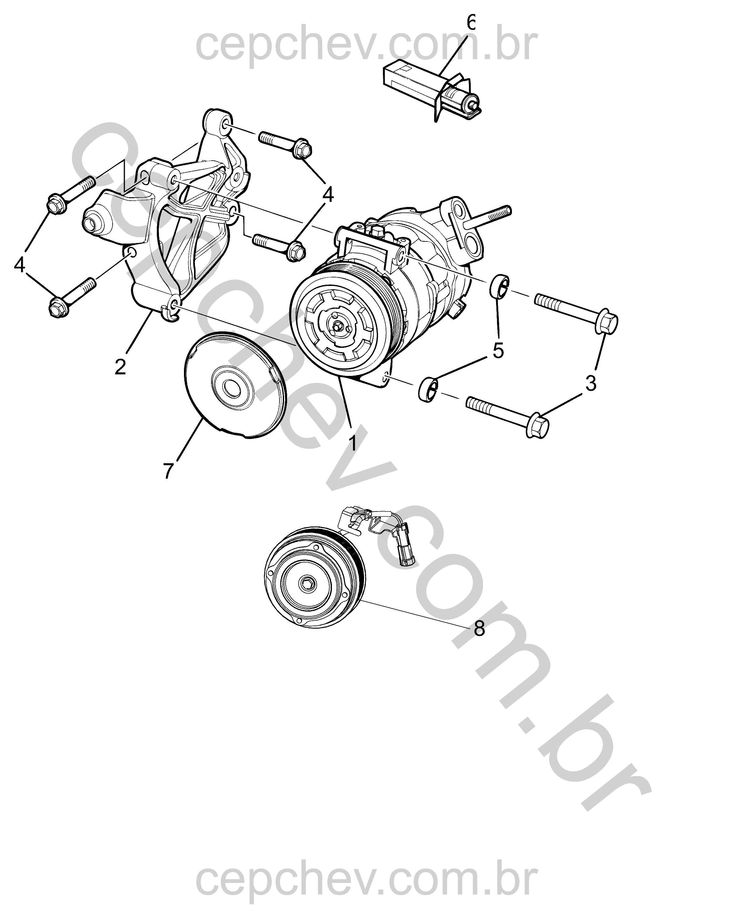 Compressor e fixação do ar-condicionado V6 (LLT, LFX)