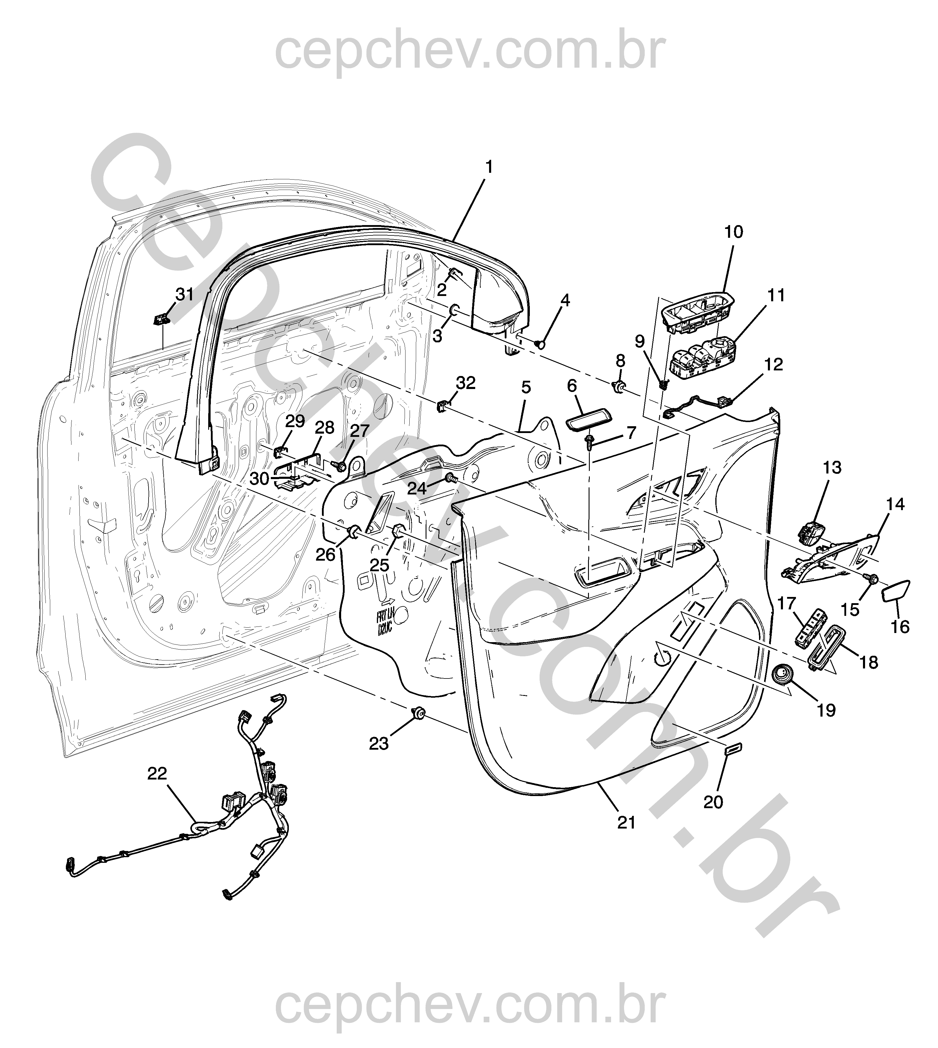 Adorno e componentes da porta dianteira motorista (2019–2024) XJ26