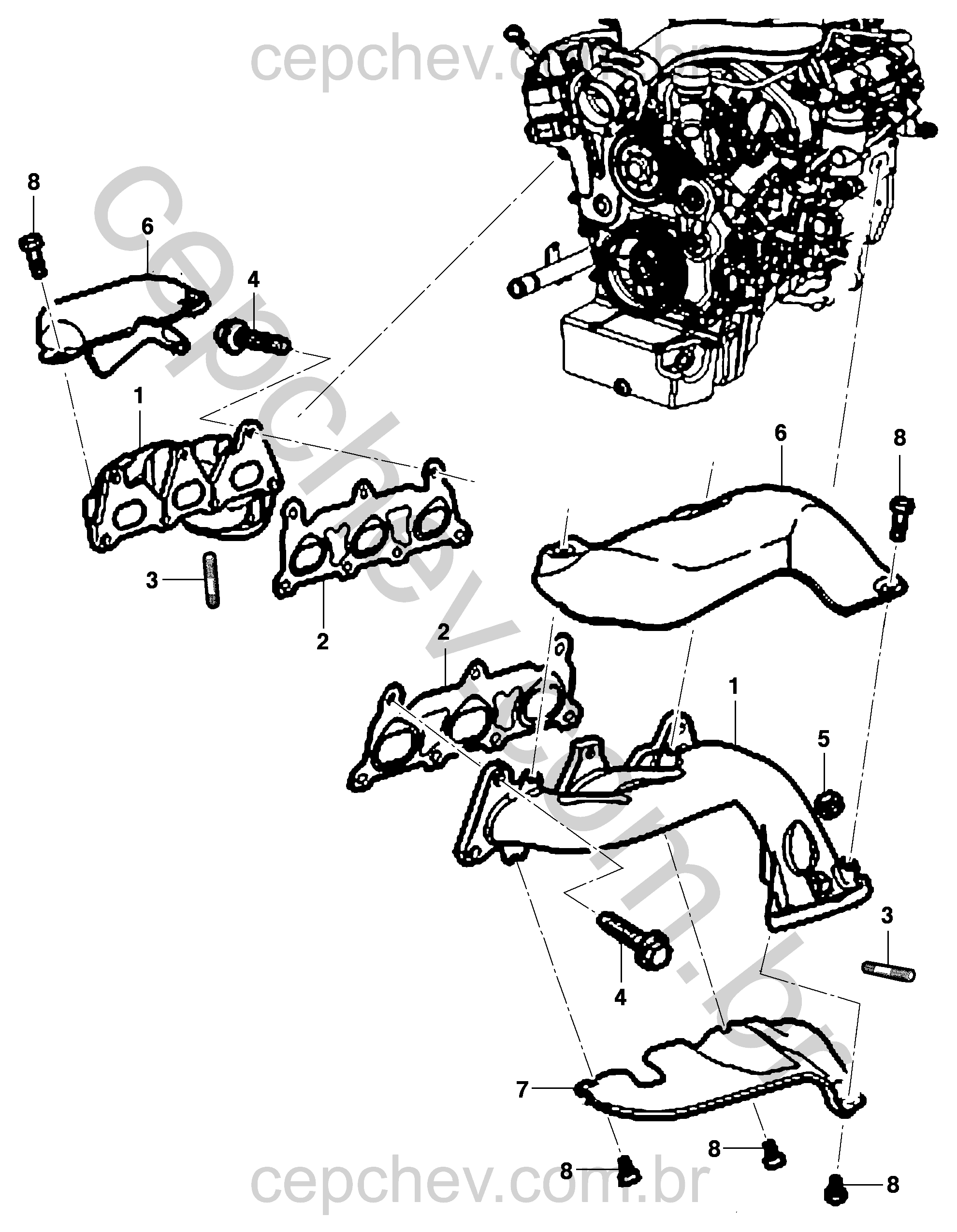 Coletor de escapamento e defletores de calor (ano modelo 2005)