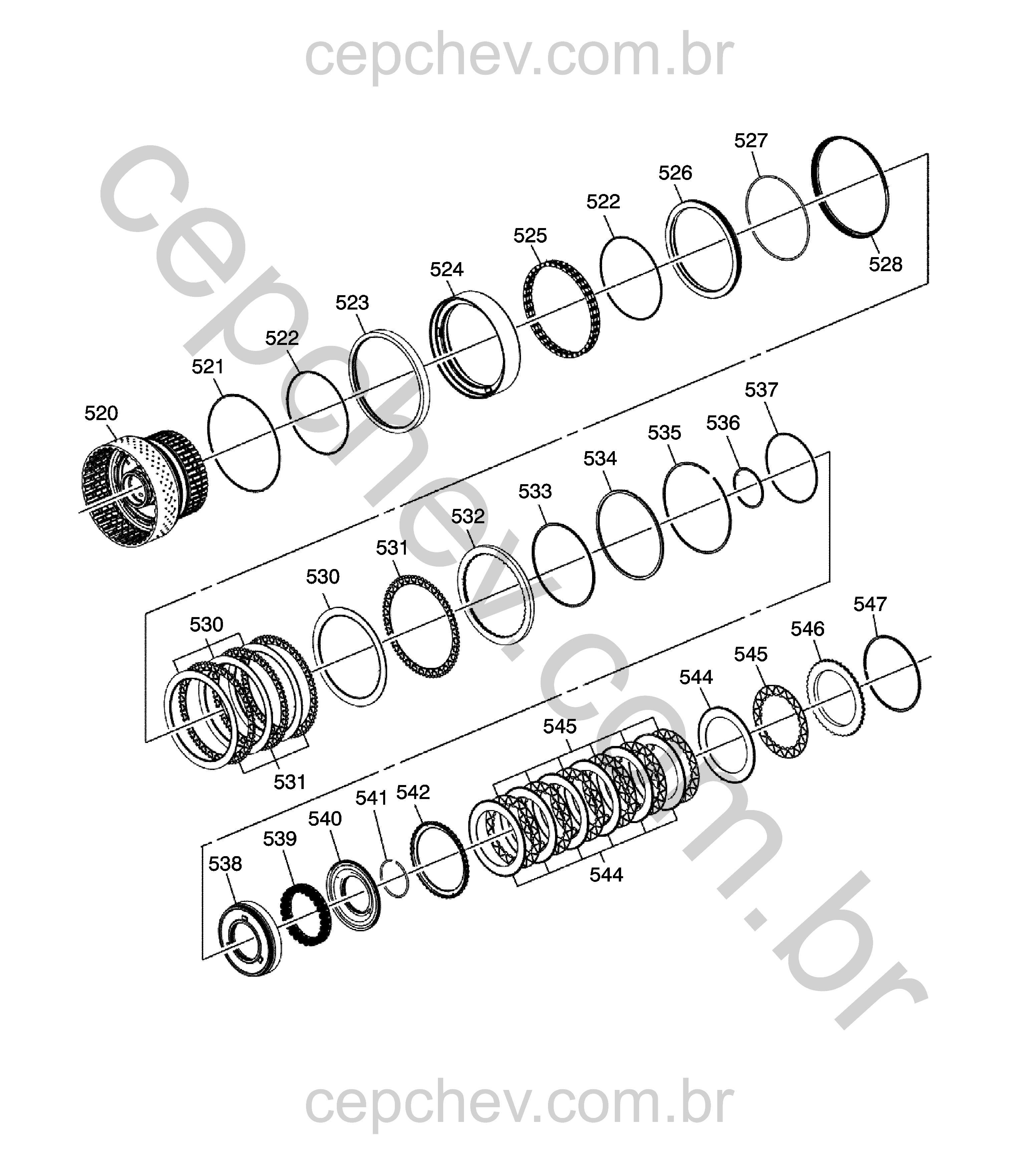 Transmissão automática (MI4)(10L90) e componentes da embreagem 2-3-4-6-7-8-10-ré