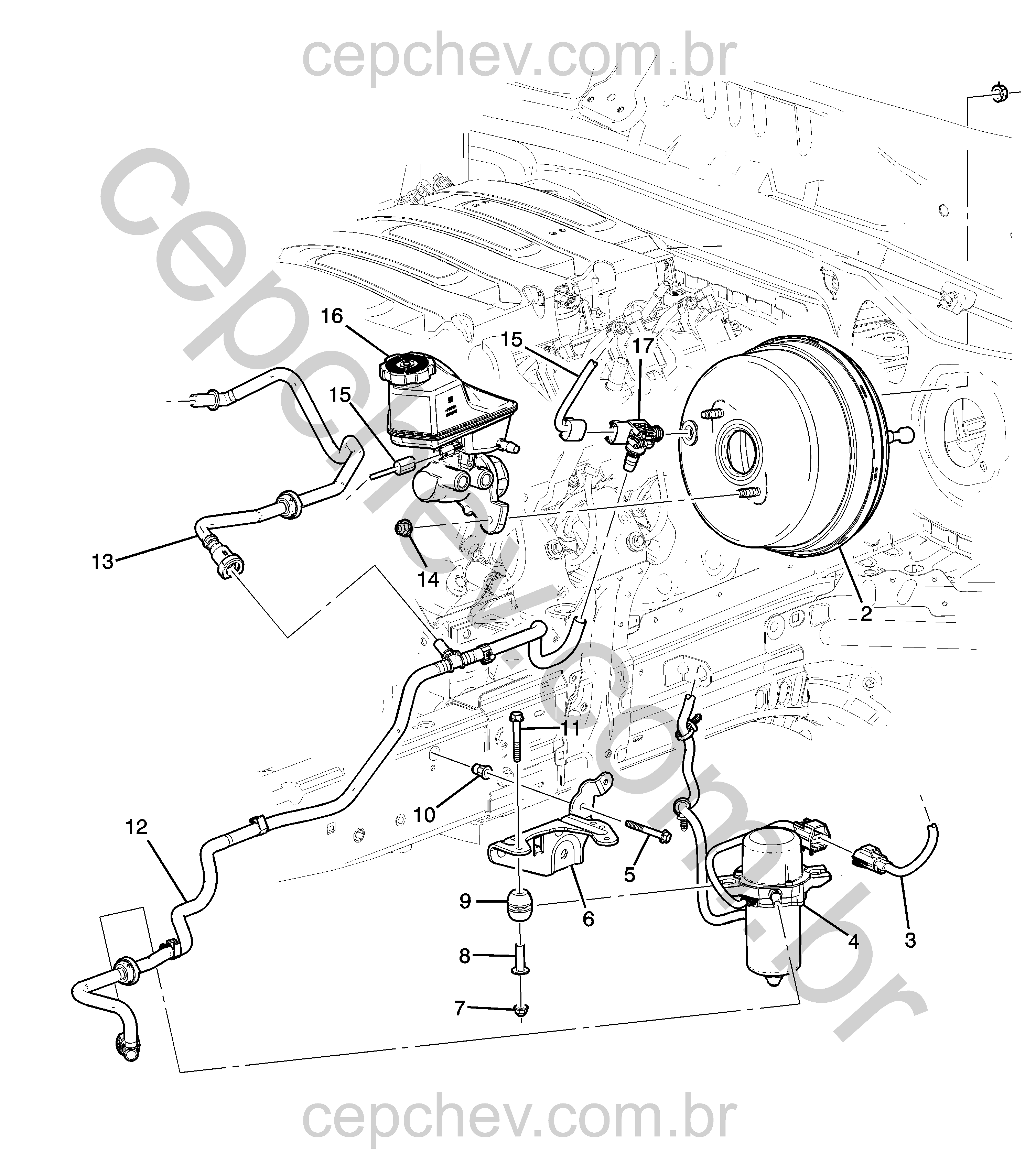 Servomotor e cilindro mestre do freio (LT1/6,2-7) com componentes hidráulicos