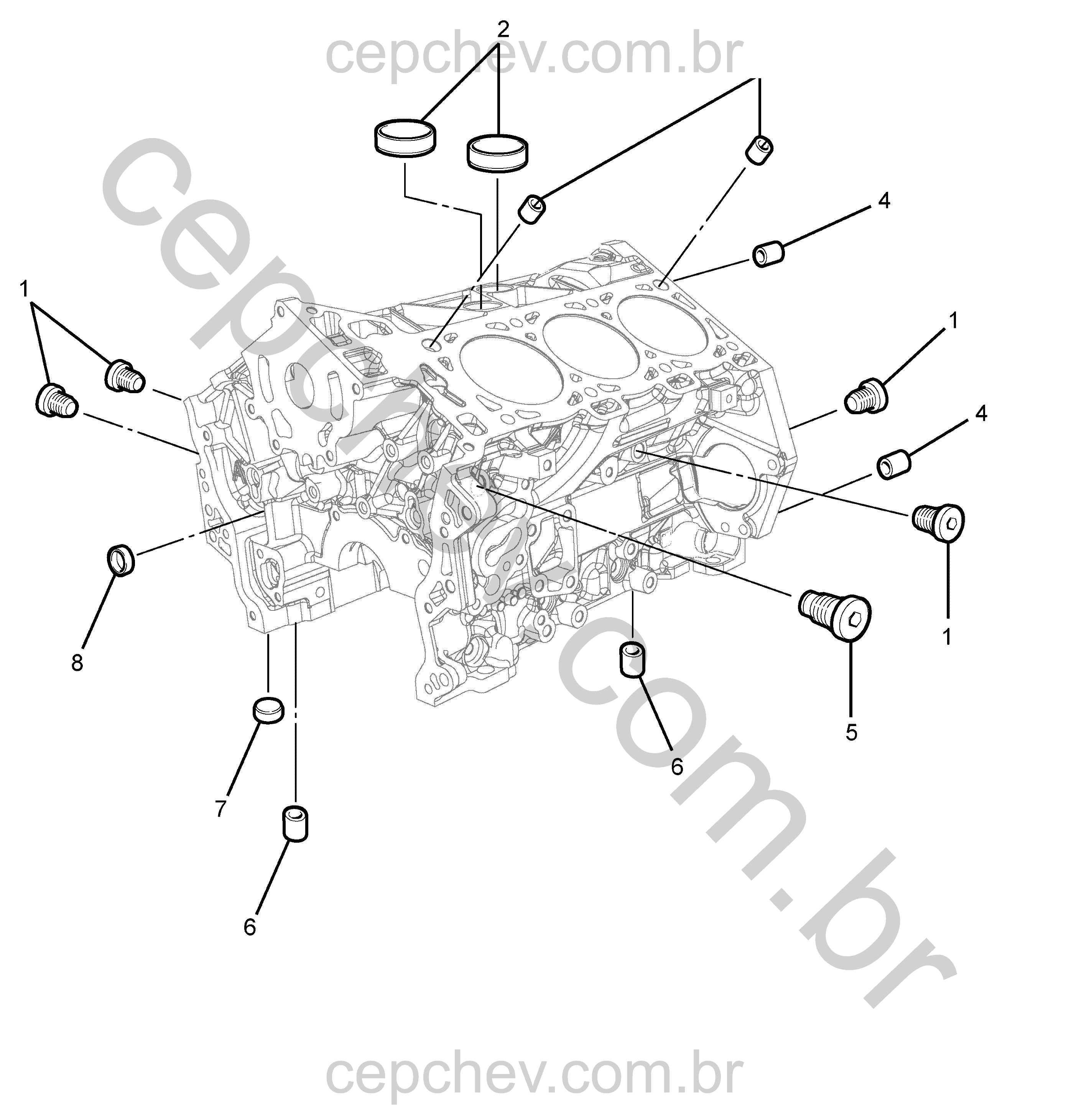 Bloco de cilindro com plugues welsh e pinos localizadores (LLT)