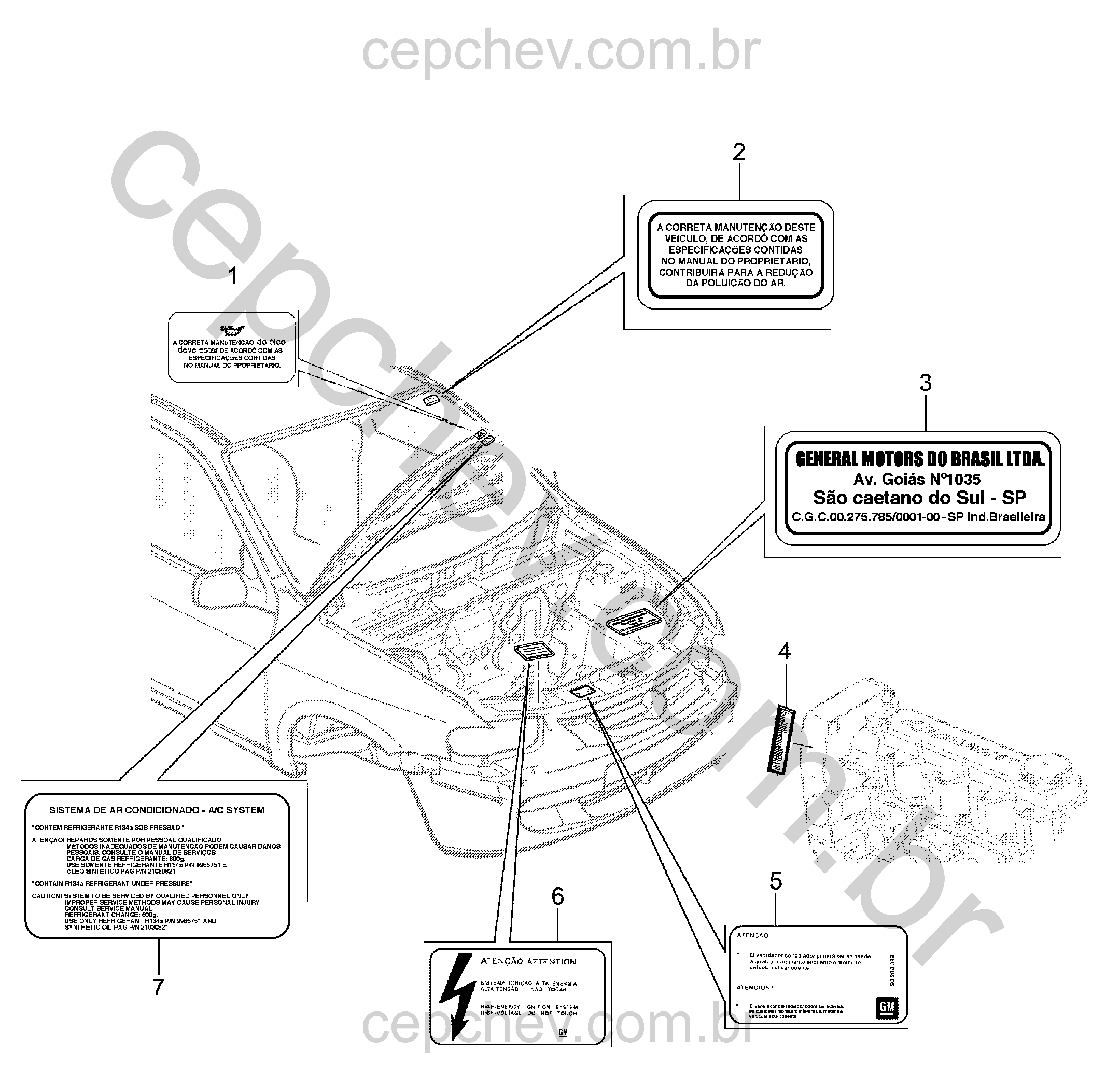 Etiquetas de identificação, controle e recomendações do veículo
