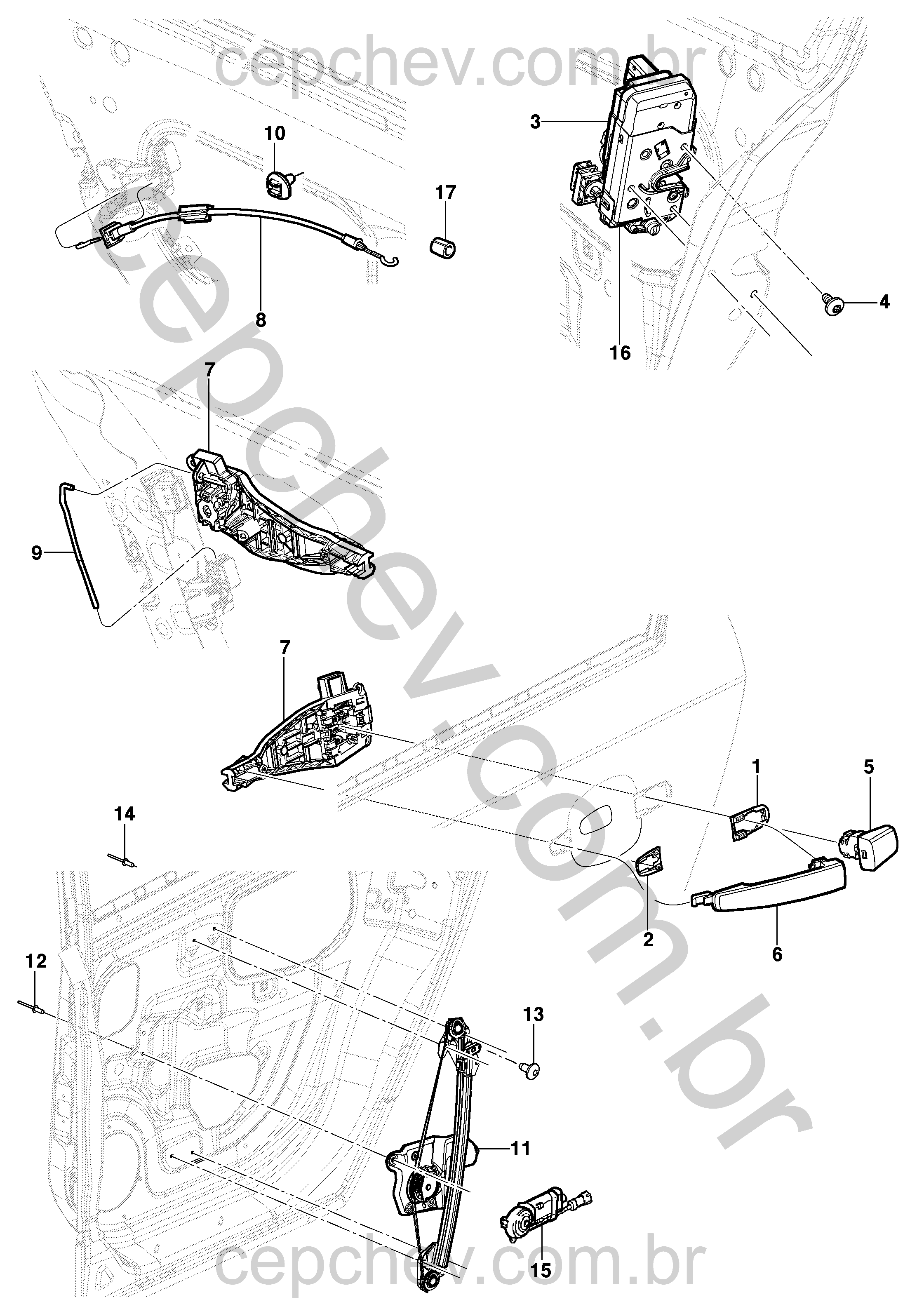 Mecanismos e trava da porta traseira (Hatch/Sedan)