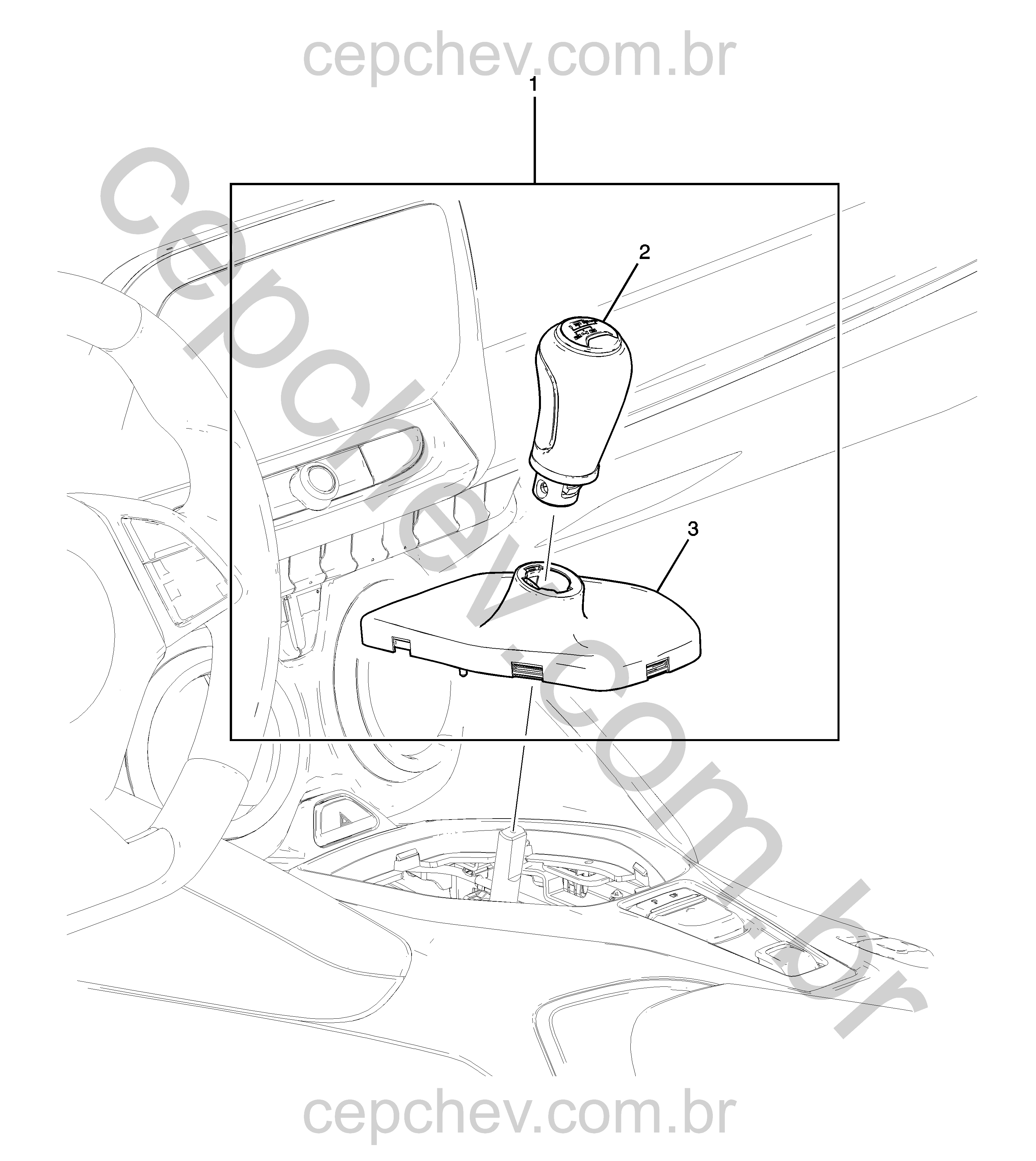 Controles e componentes do câmbio manual com acabamento alternativo Sa7