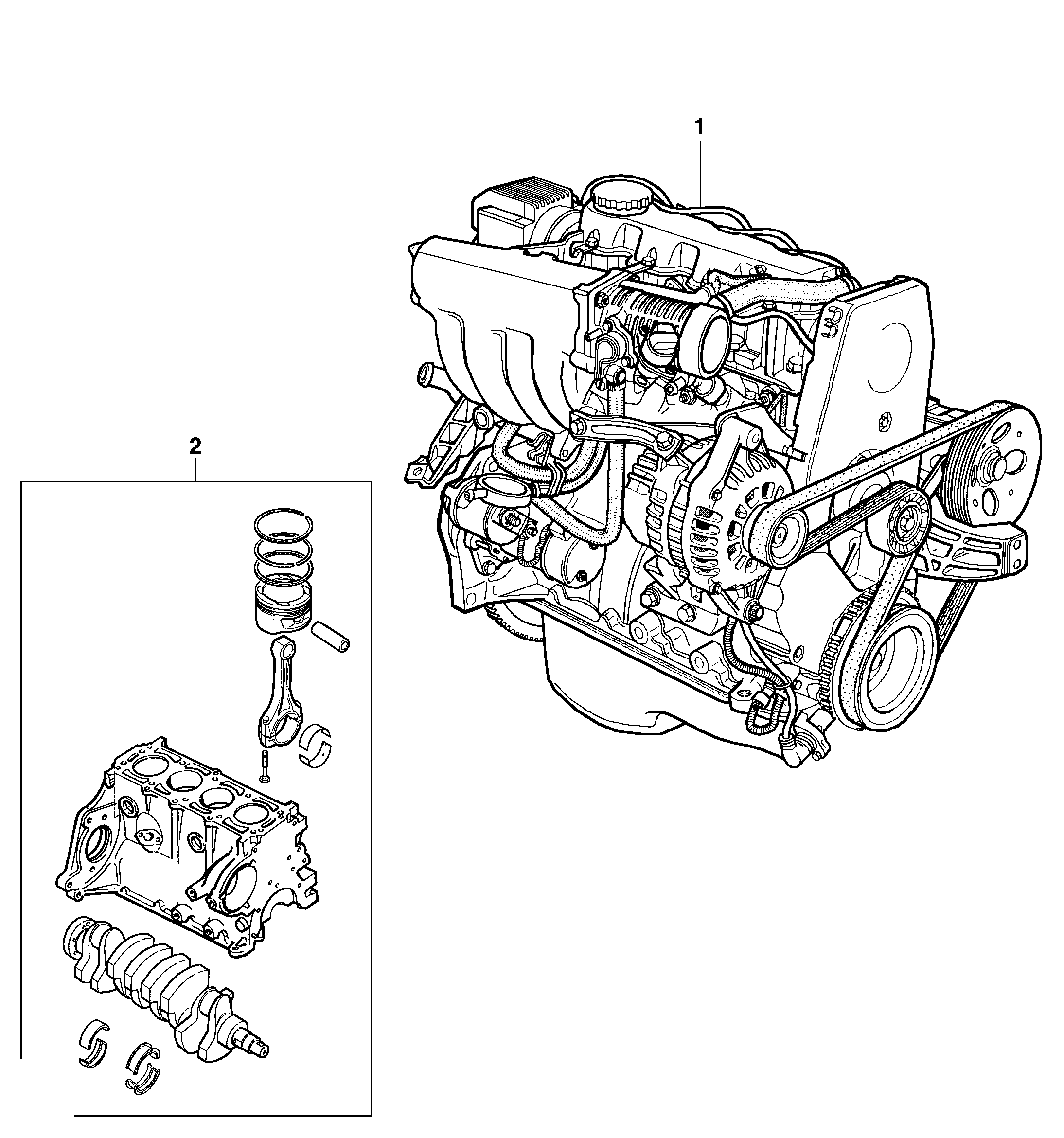 Conjunto motor e motor parcial 1.0 L (61 CID) e 1.4 L (86 CID)