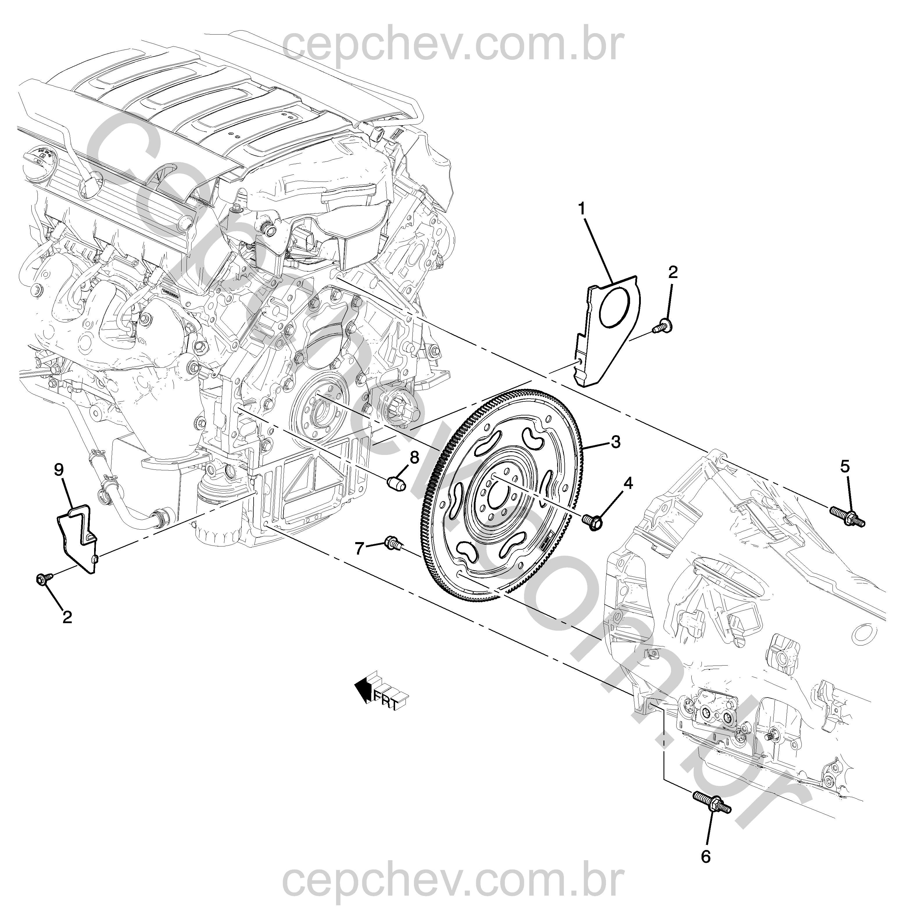 Fixação do motor e transmissão automática LT1 6.2-7 A/T MI2