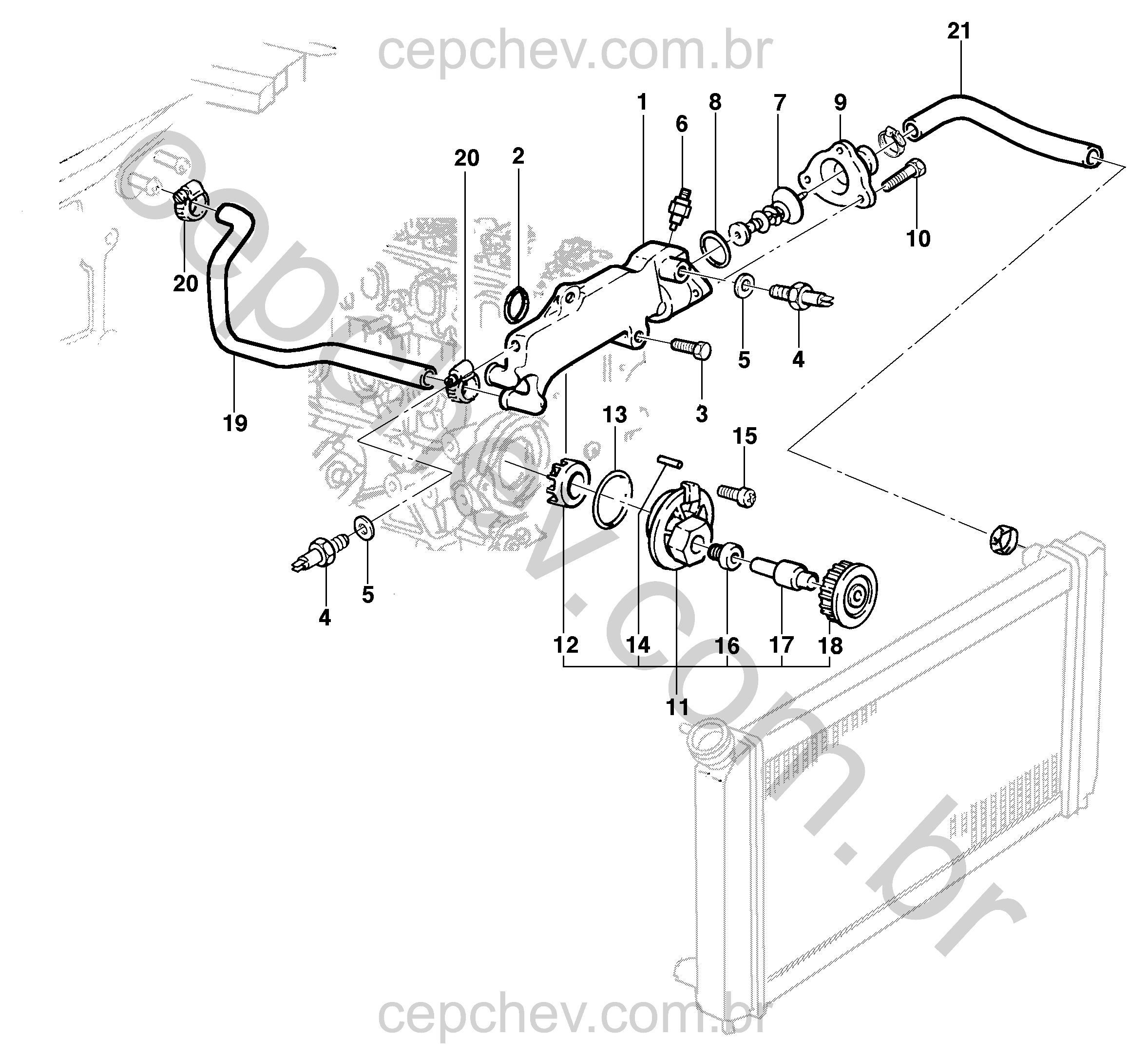 Termostato e bomba de água para motor LM3, LN2, LG1 e LP8