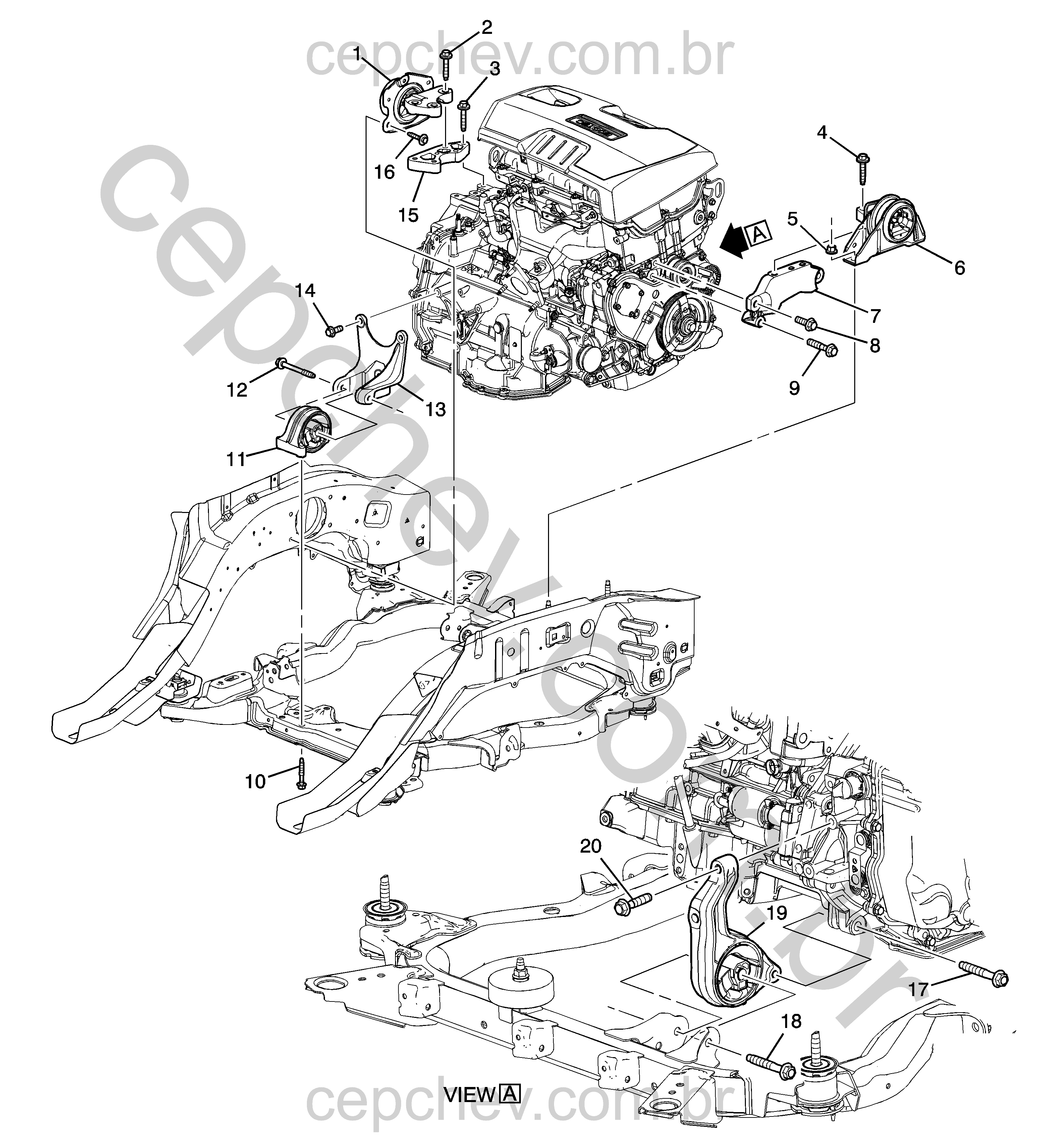 Fixação e montagem do motor 2.4 L4 e transmissão (LE9)