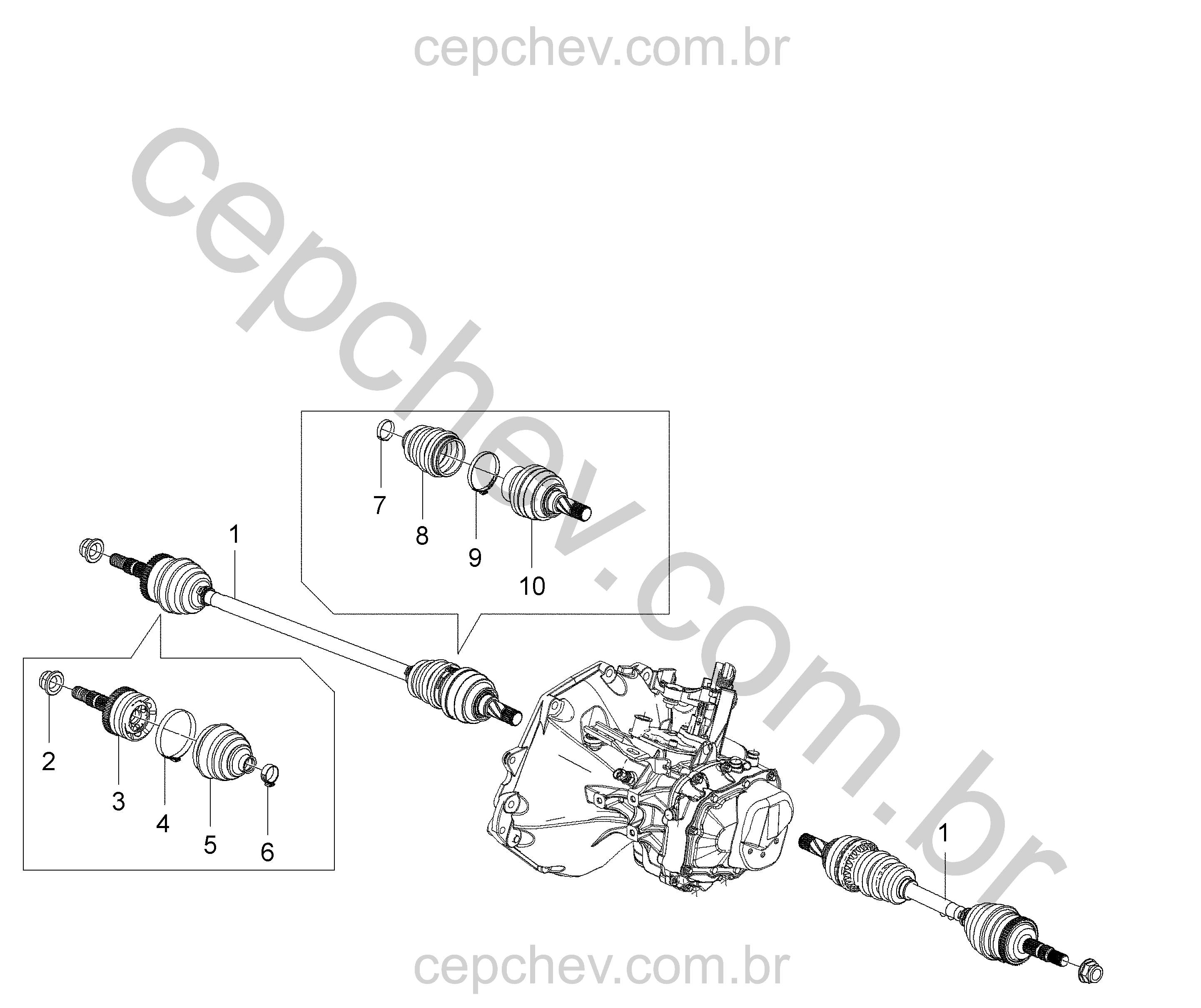 Eixo de acionamento e juntas homocinéticas roda dianteira (M20 x 1,5)