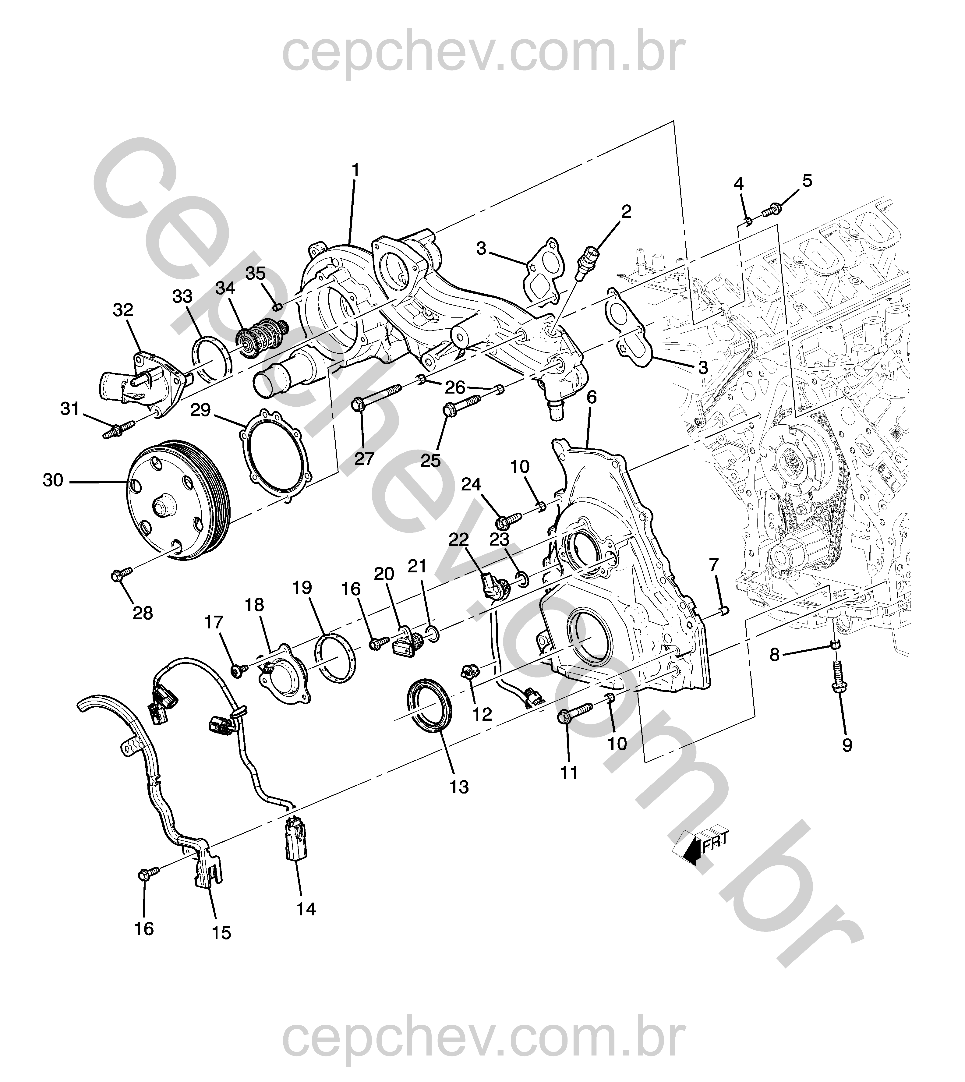 Tampa dianteira e arrefecimento motor 6.2L V8 (LT1/6,2-7)