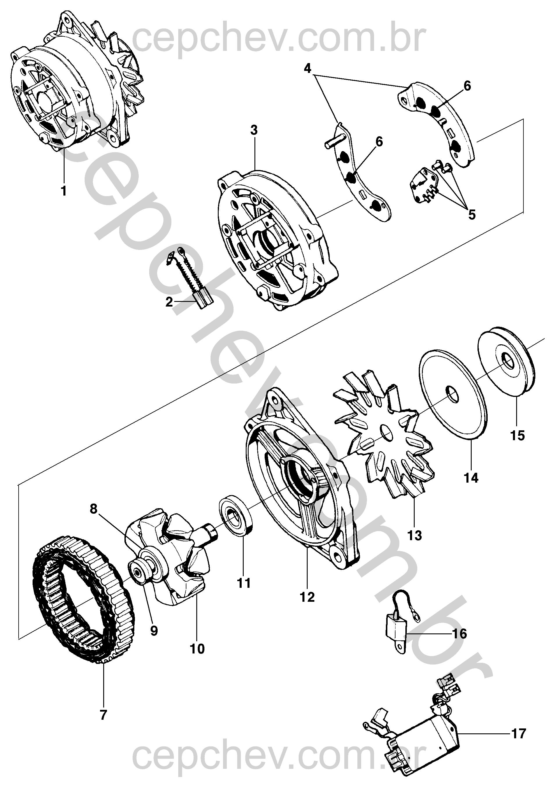 Alternador 55A para motor diesel L4A Maxion com peças de reposição completas
