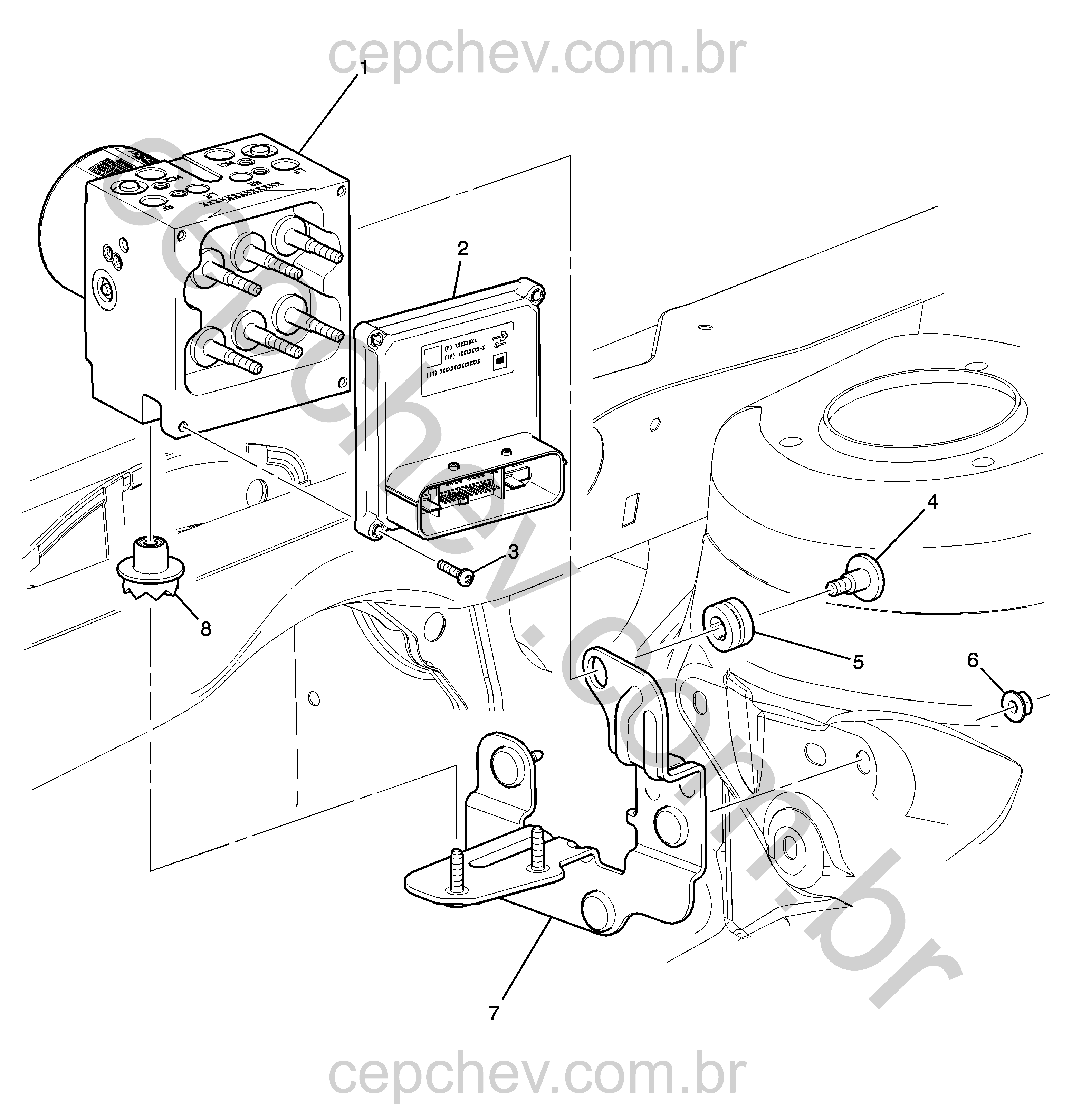 Válvula moduladora de pressão dos freios e componentes de controle eletrônico