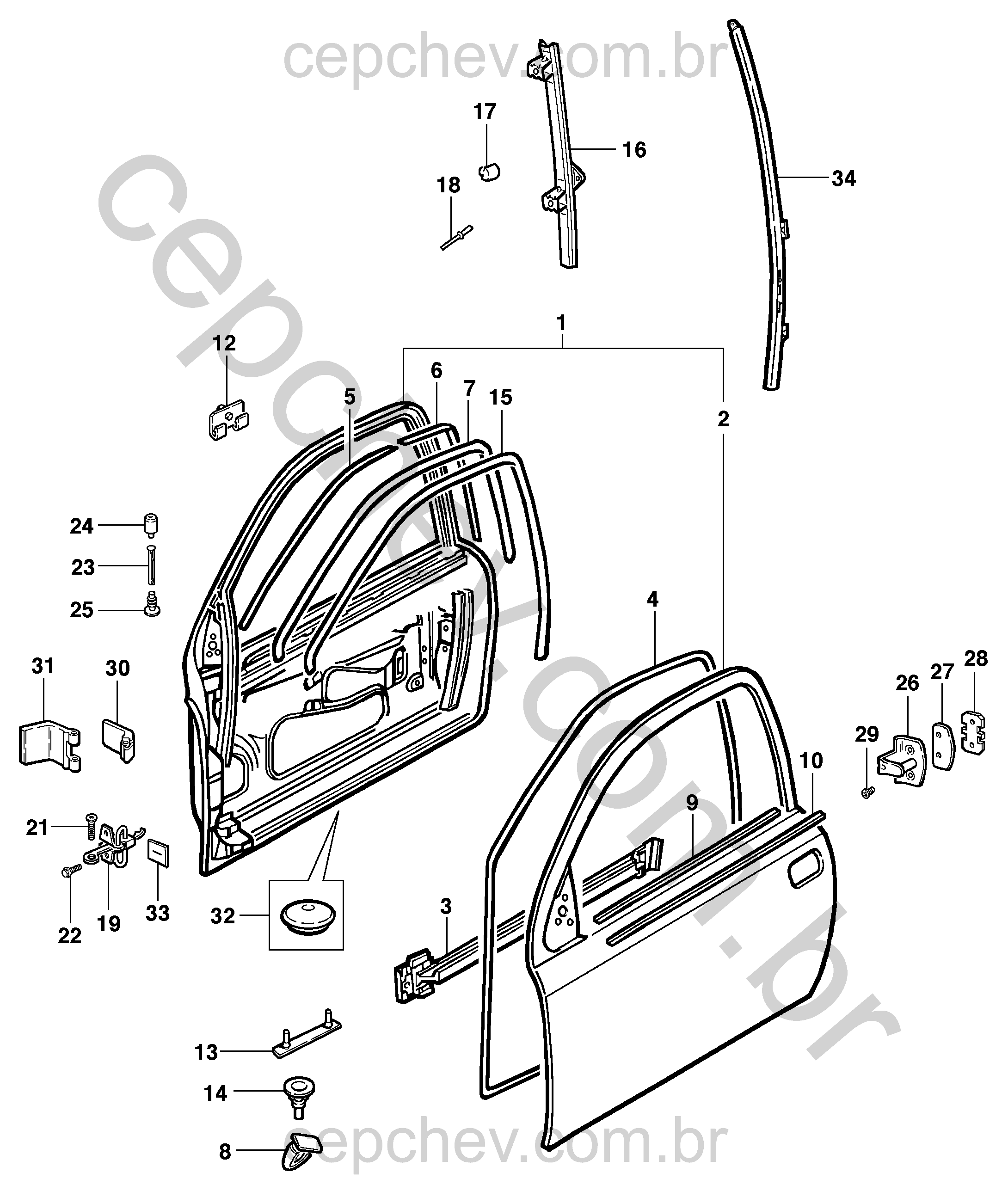 Porta dianteira e componentes para hatch e sedan