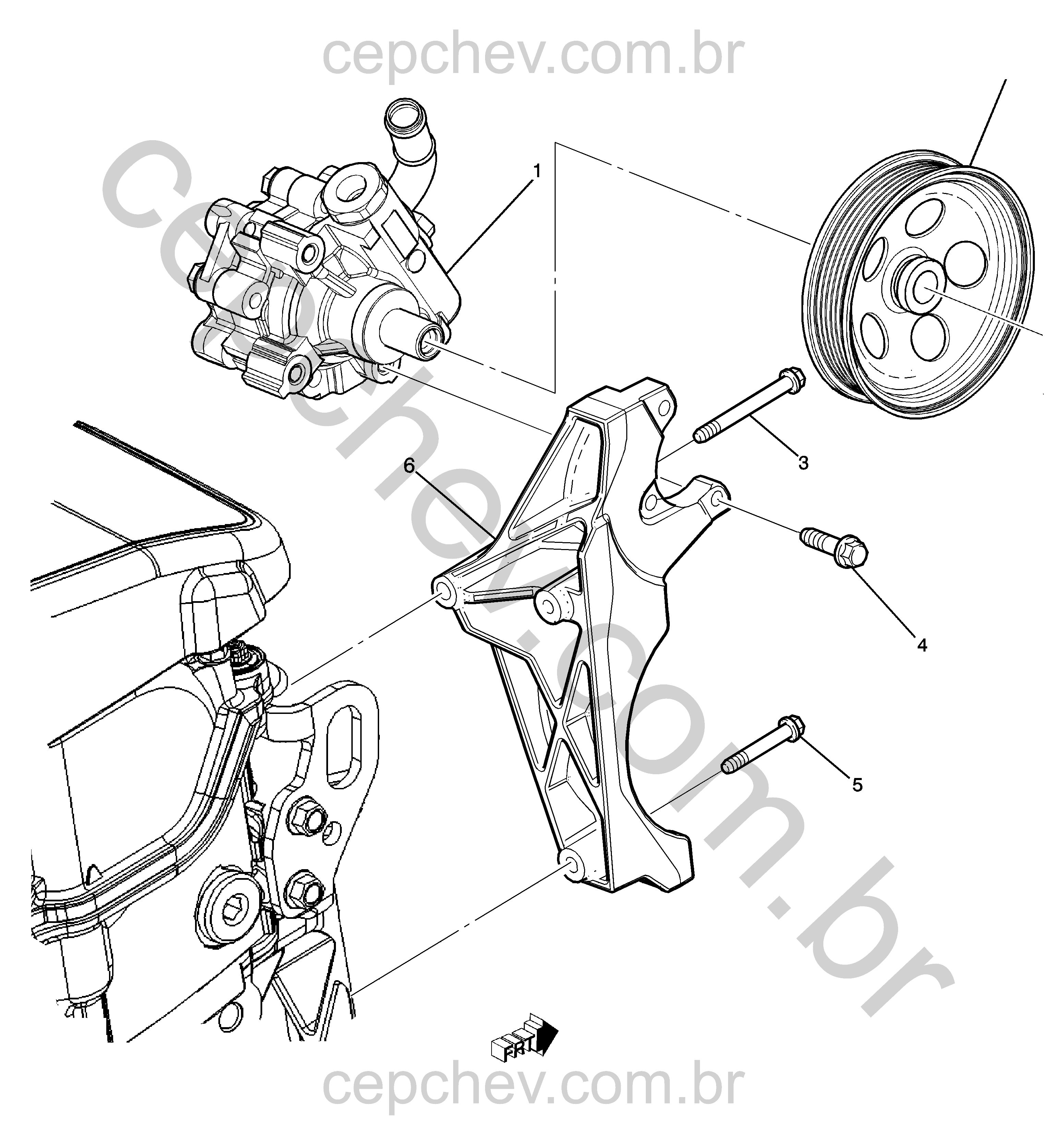 Fixação da bomba e suporte da direção hidráulica (LE9/2.4)