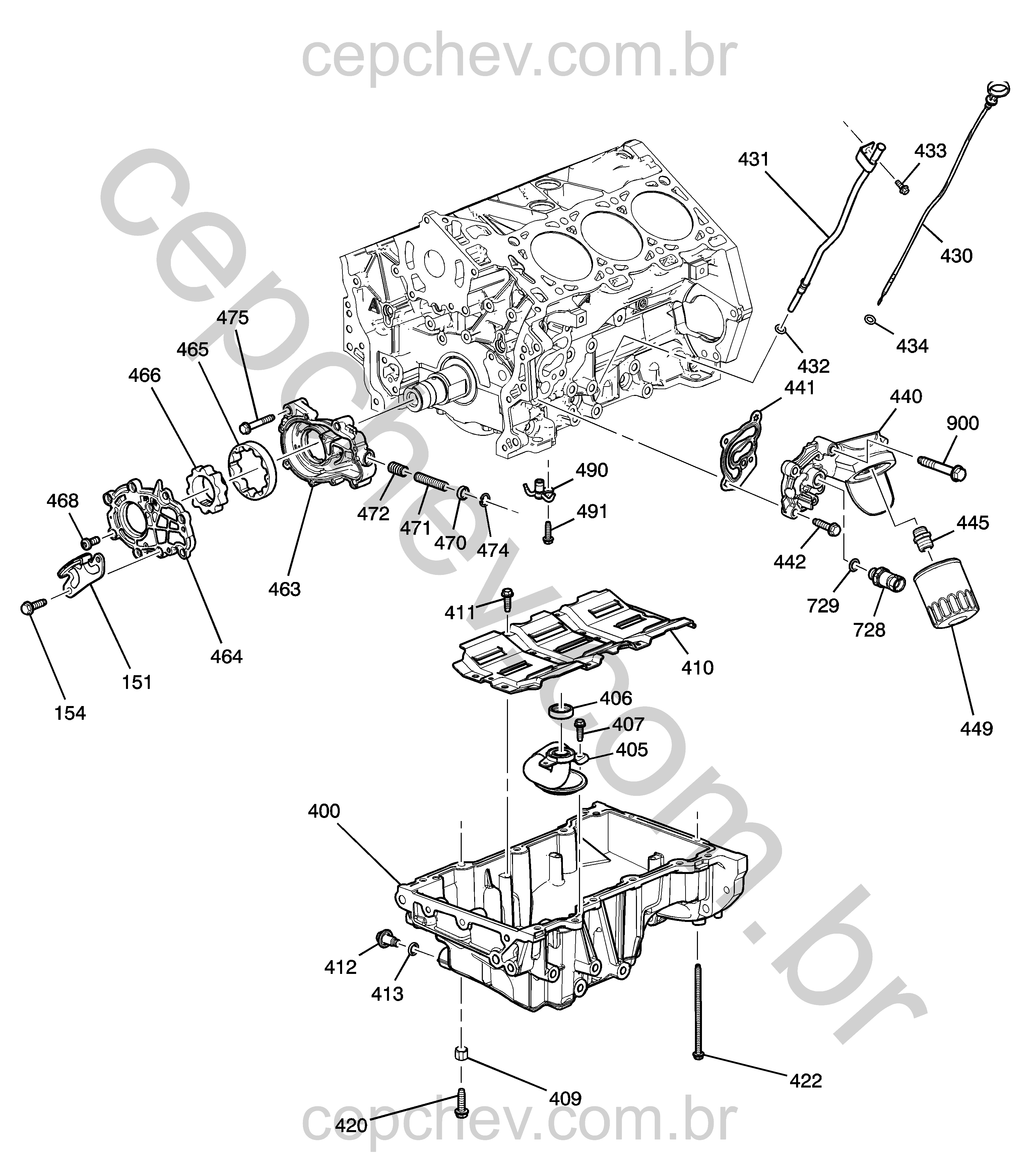 Conjunto motor 3.6L L6 com bomba, cárter e peças relacionadas (LY7)
