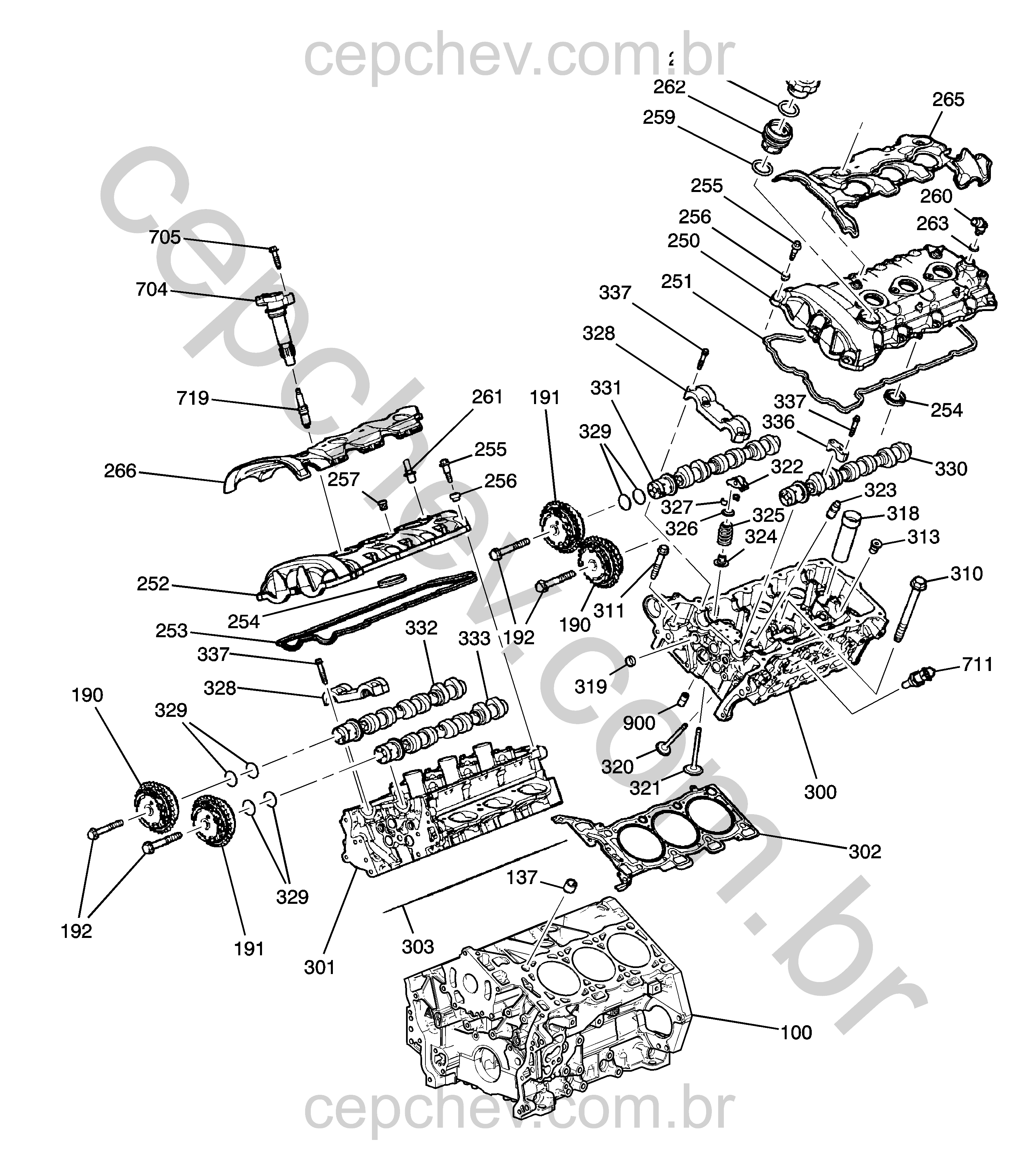 Conjunto motor 3.6L L6 com cabeçote, eixo-comando e peças internas