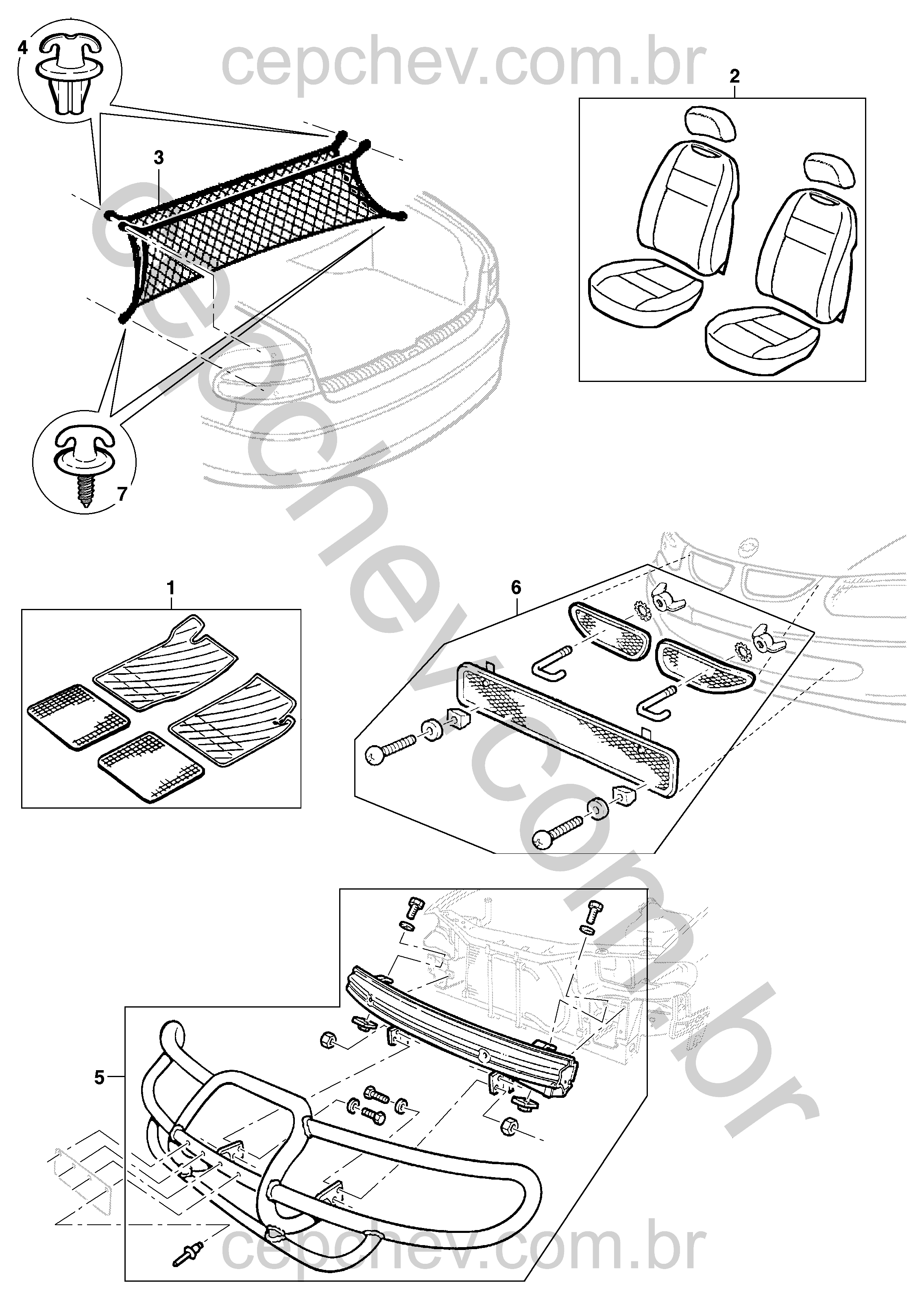 Acessórios para interior, proteção e acabamento do veículo