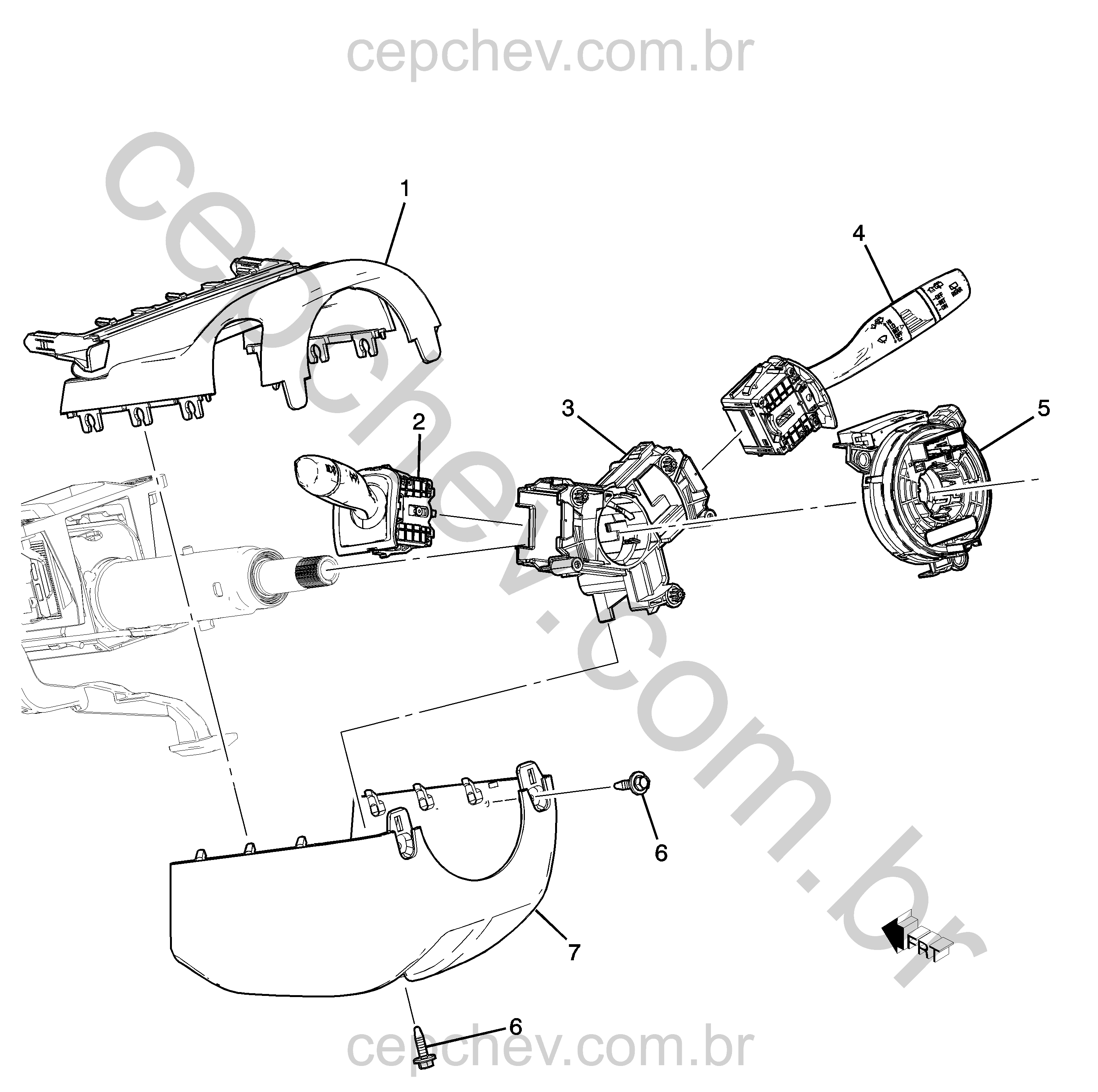 Coluna de direção com interruptores, sensores, tampas e airbag (mola 12 circuitos)