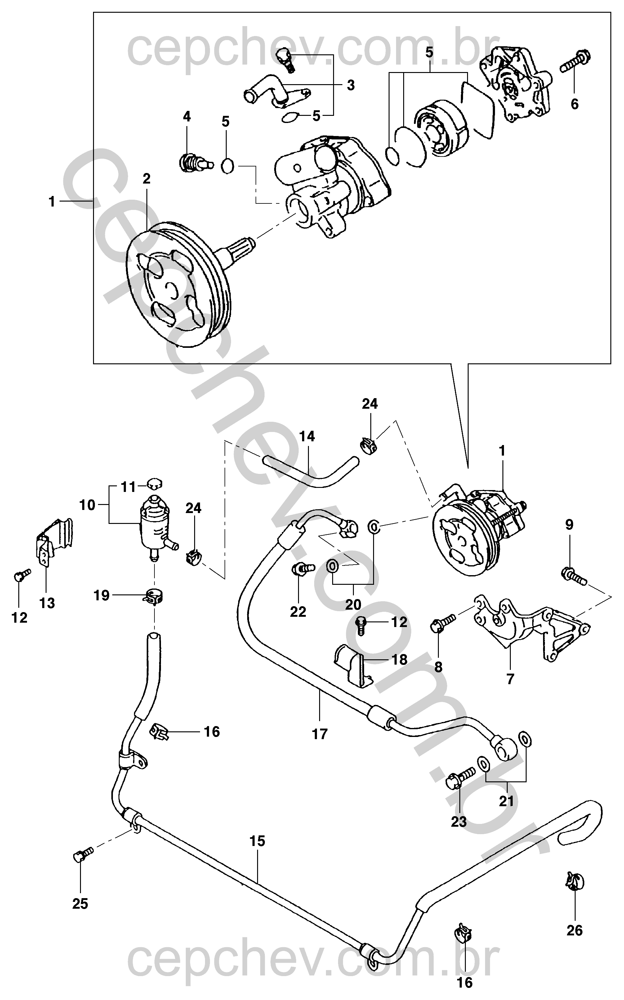 Bomba e linha da direção hidráulica motor gasolina (2007)