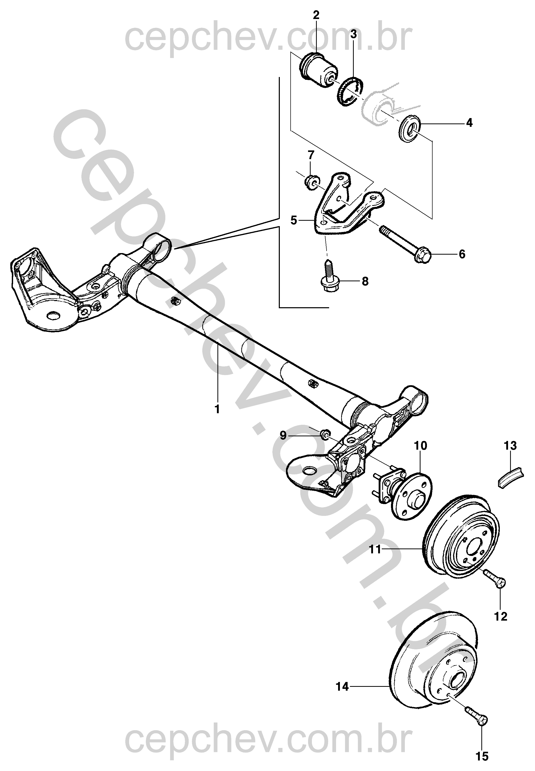 Eixo traseiro completo com componentes de suspensão e freio para Meriva/Pick-up