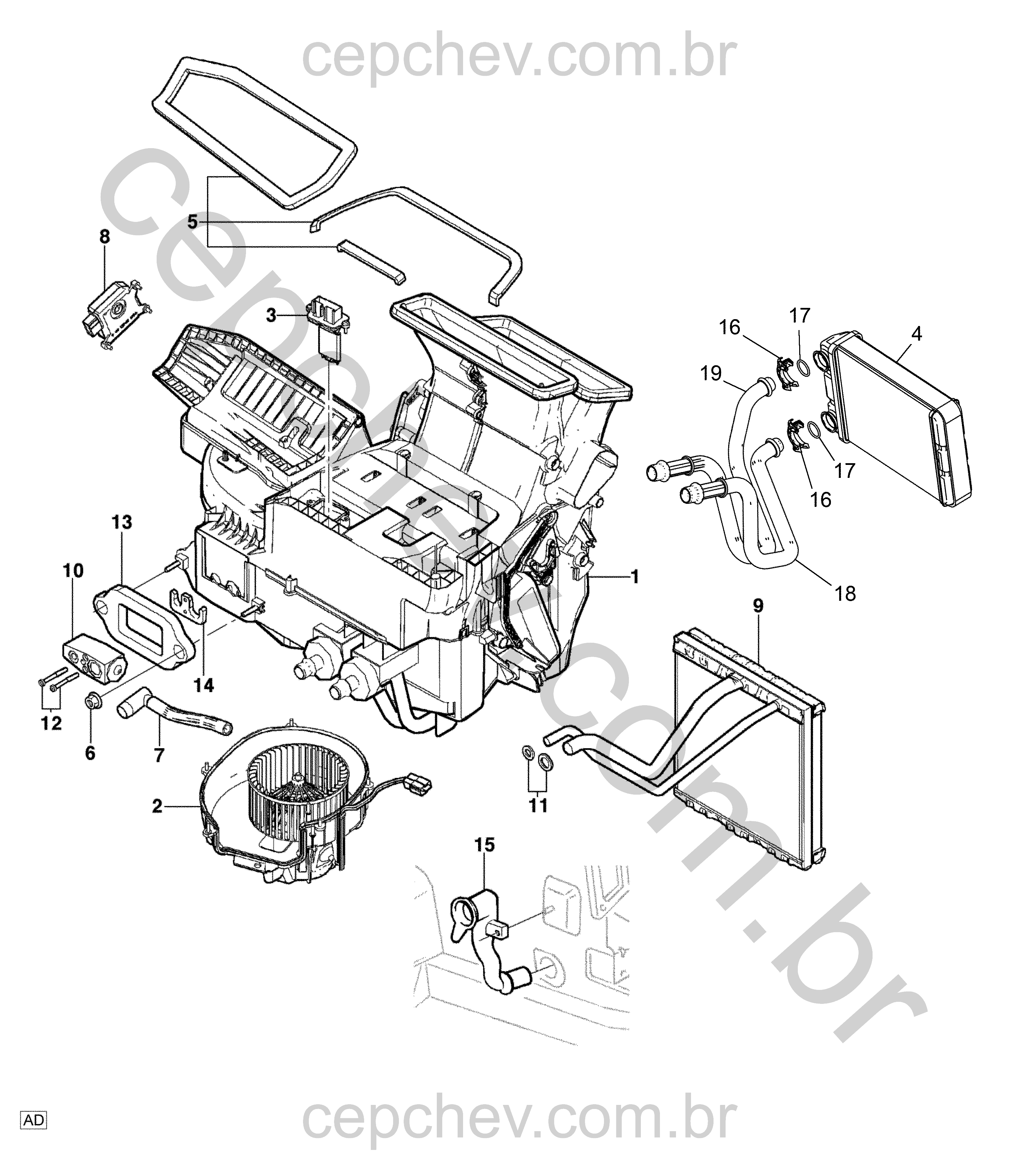 Conjunto módulo ar-condicionado e aquecedor (2011–2014) CG, CH, CI48