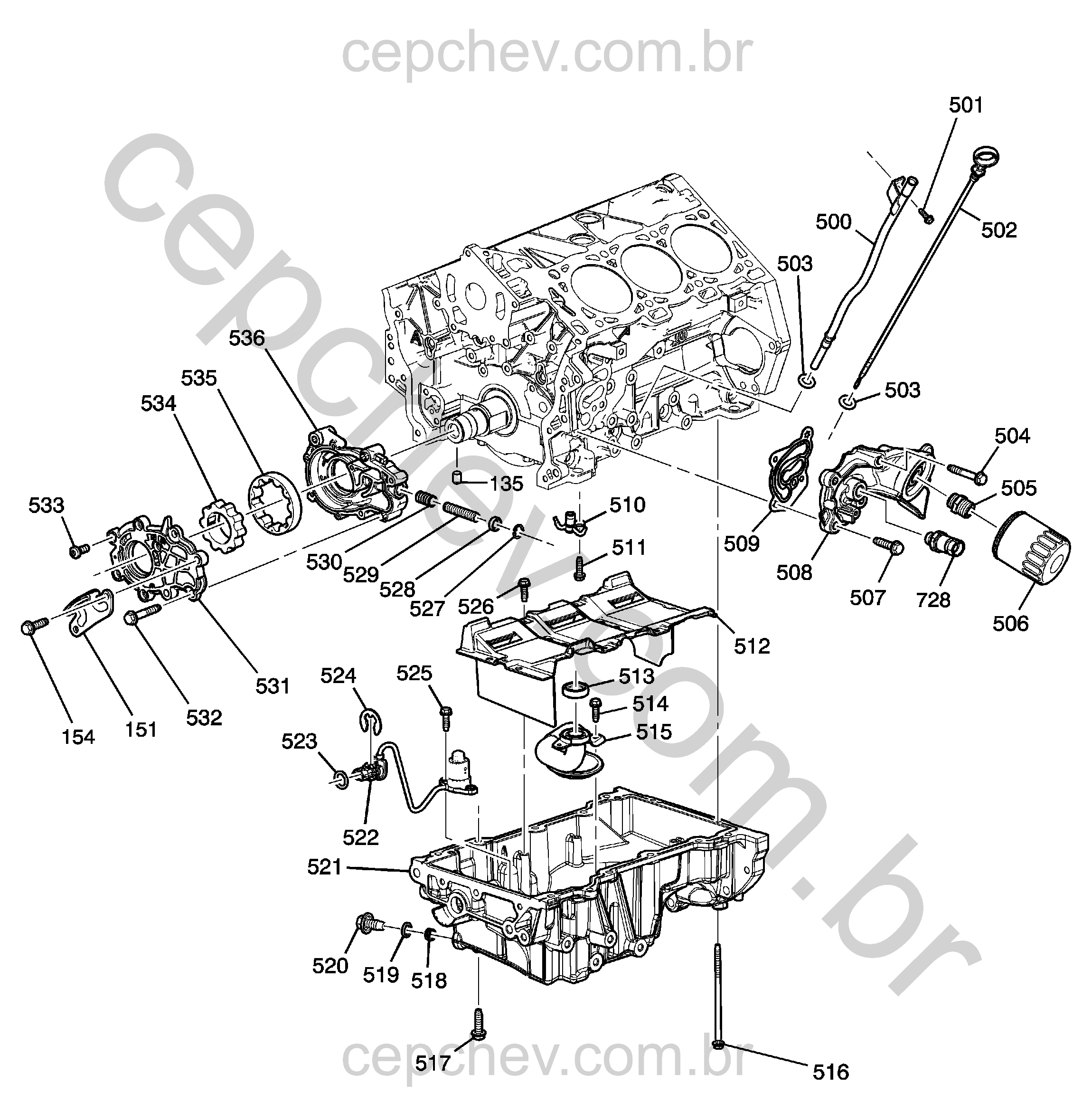 Motor 3.0 V6 (2013) bomba, cárter e peças do sistema de óleo