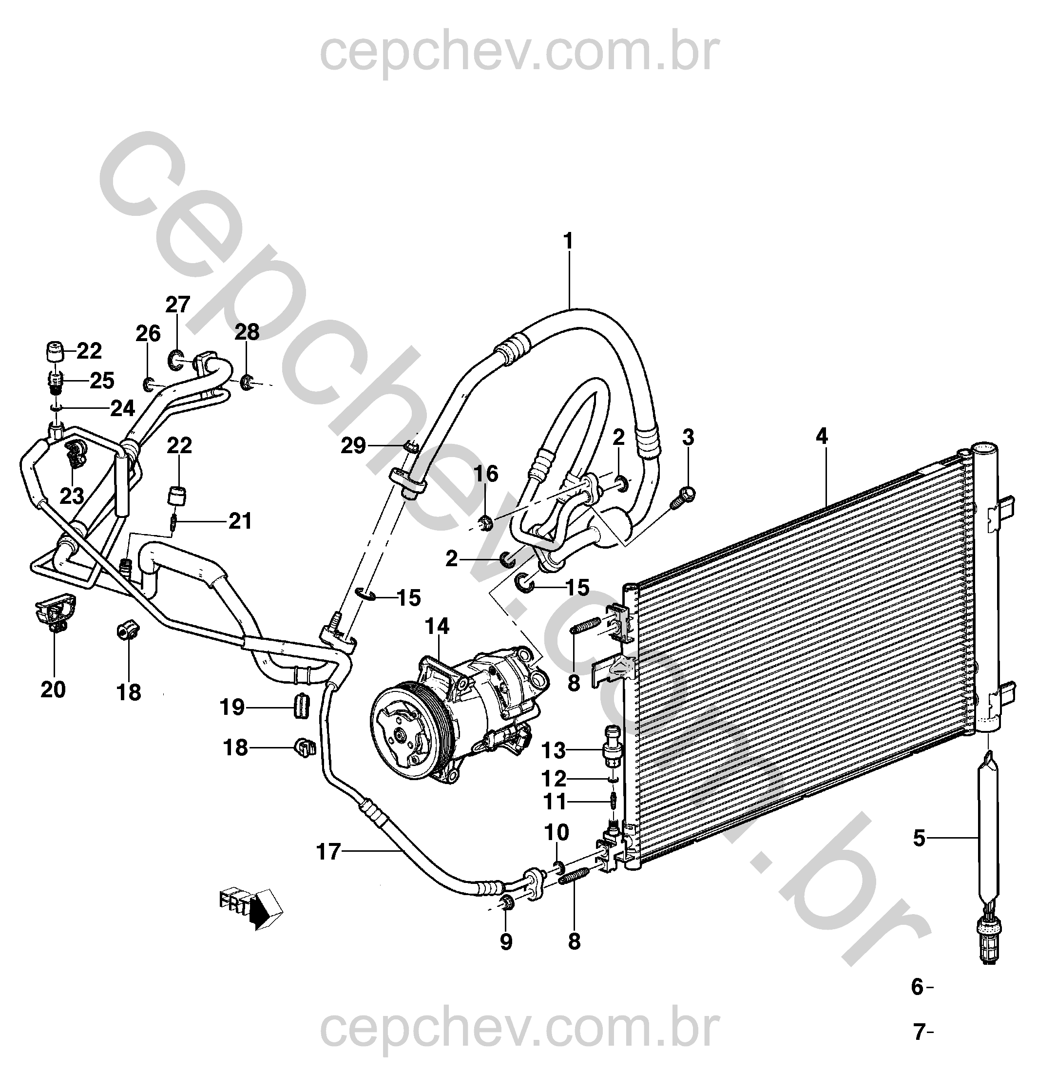 Sistema de refrigeração e componentes do ar-condicionado automotivo