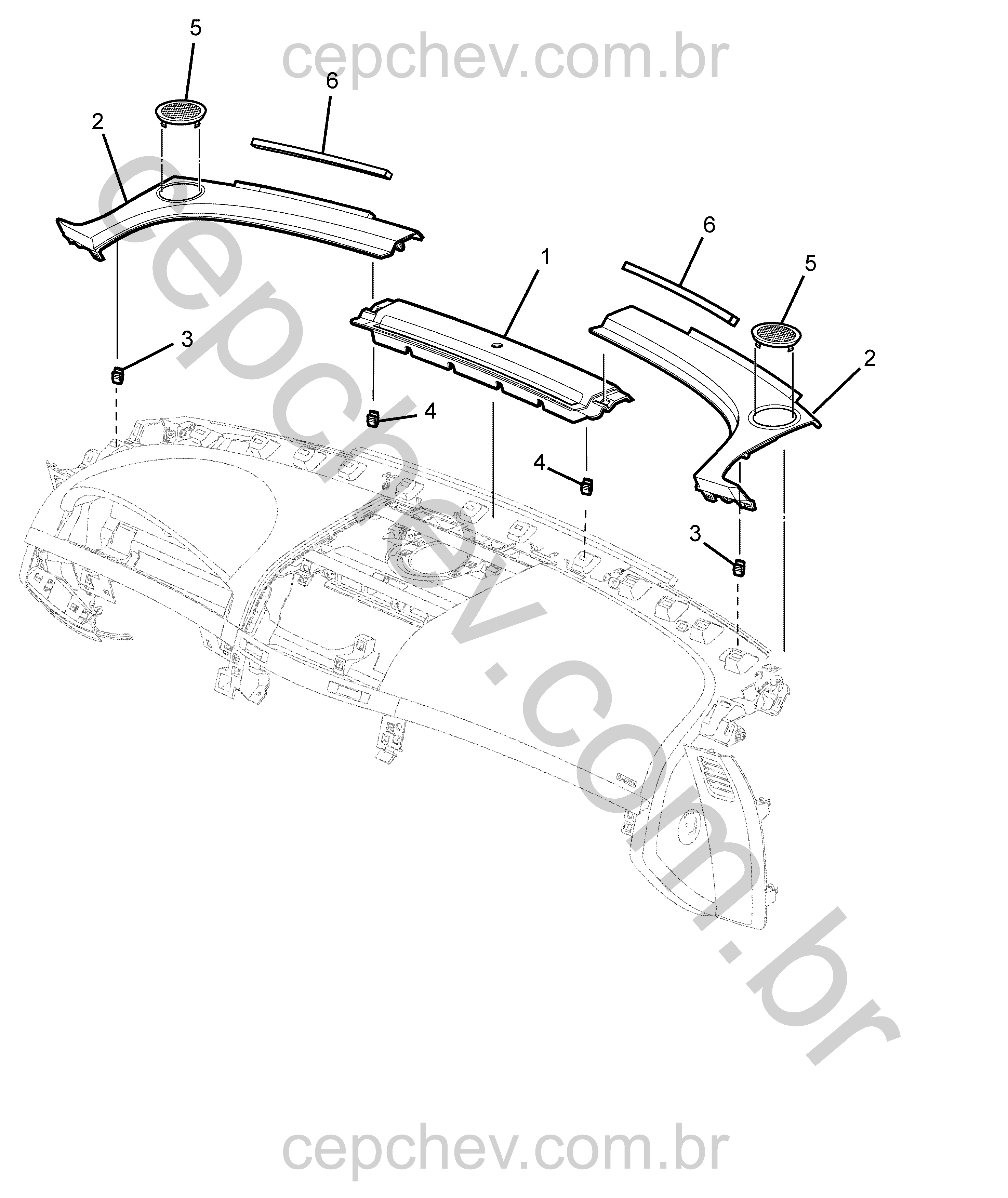 Painel e instrumentos com grade do desembaçador e acabamento superior (Ônix)