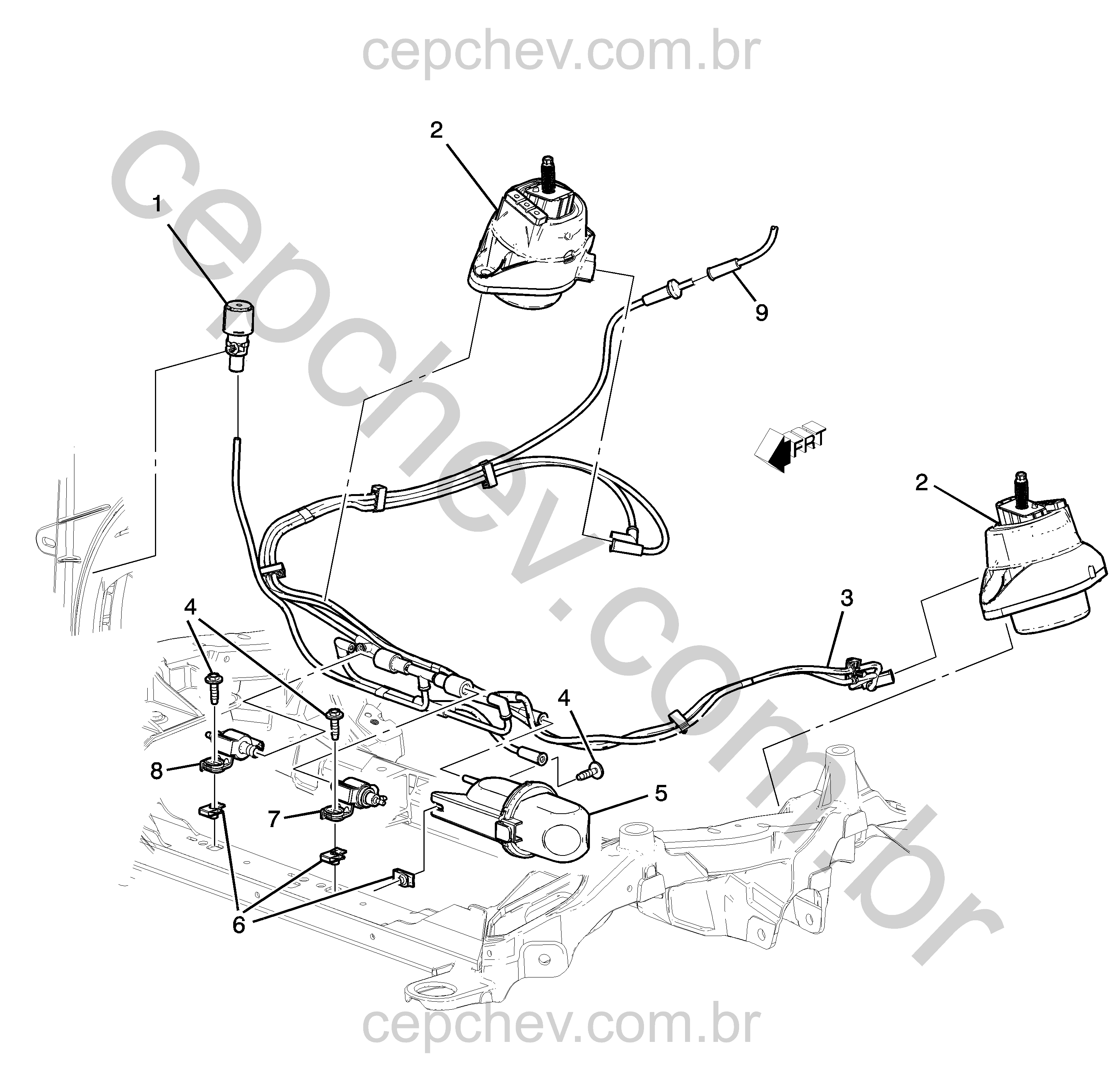 Montagem motor e transmissão com mangueiras e válvulas de vácuo (LTG/2.0X)