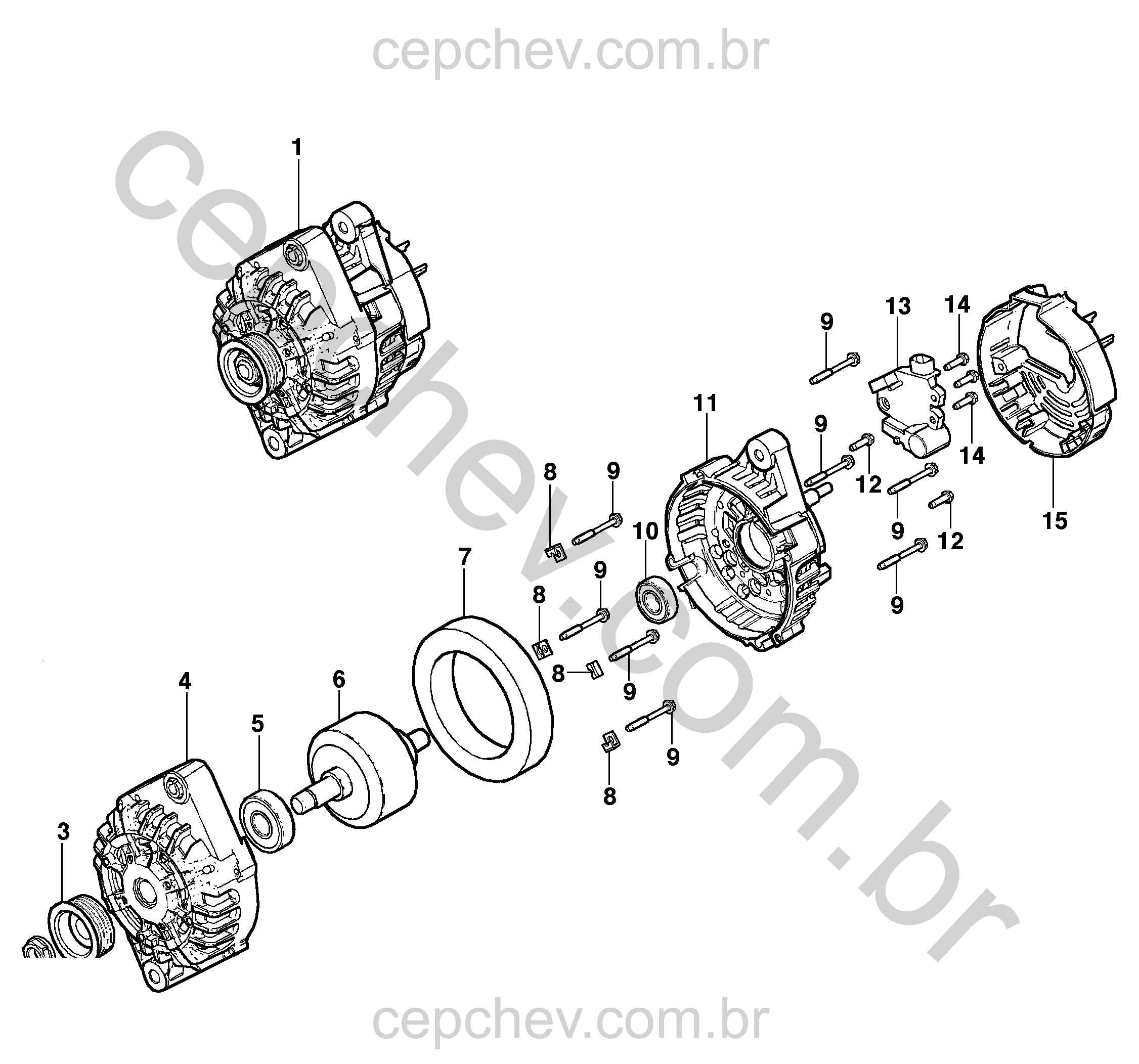Conjunto alternador (2011–2021) CF, CG80 com peças de reposição completas