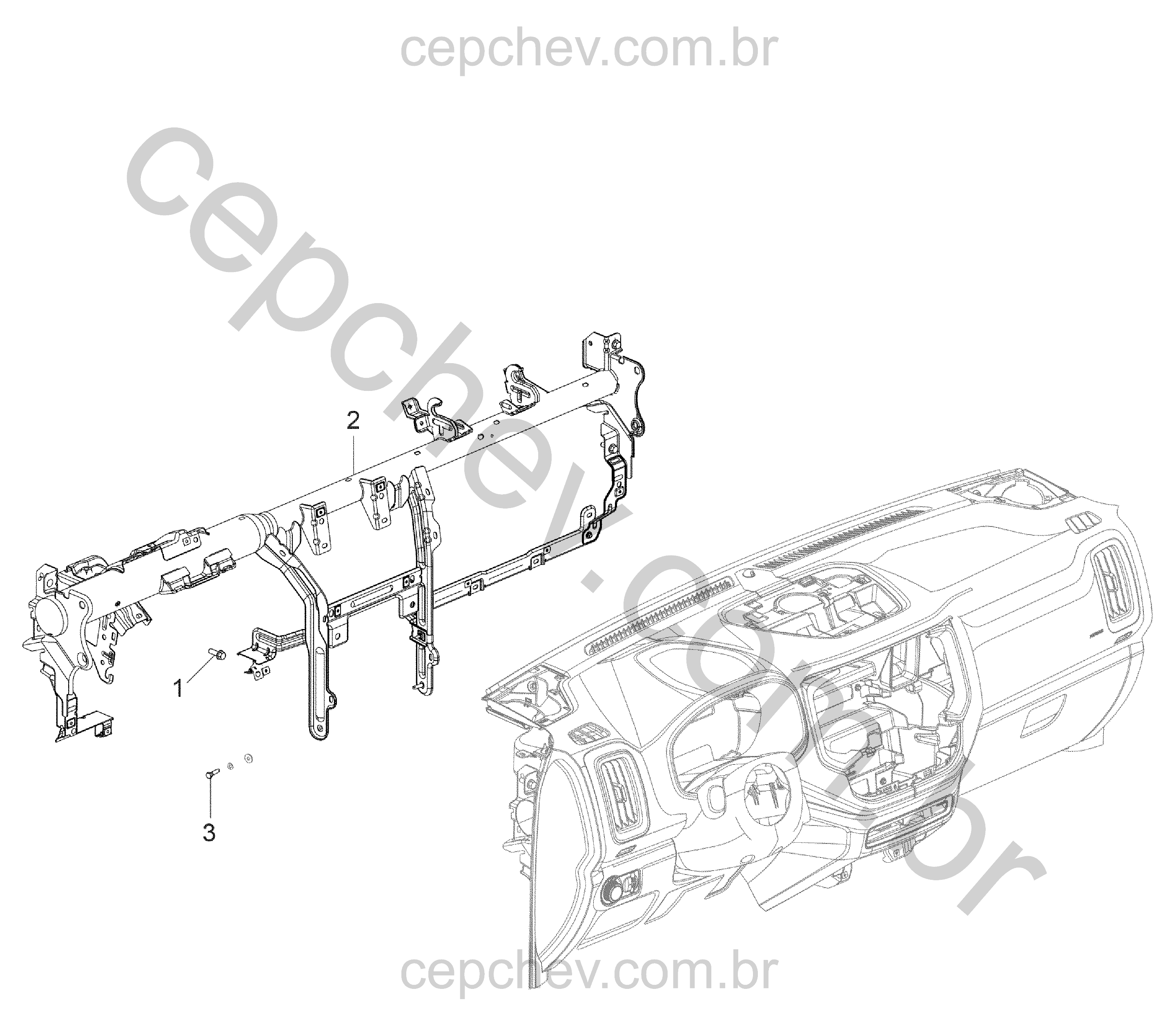Painel de instrumentos parte 3 (LHD) (2017–2024) com barras e fixações