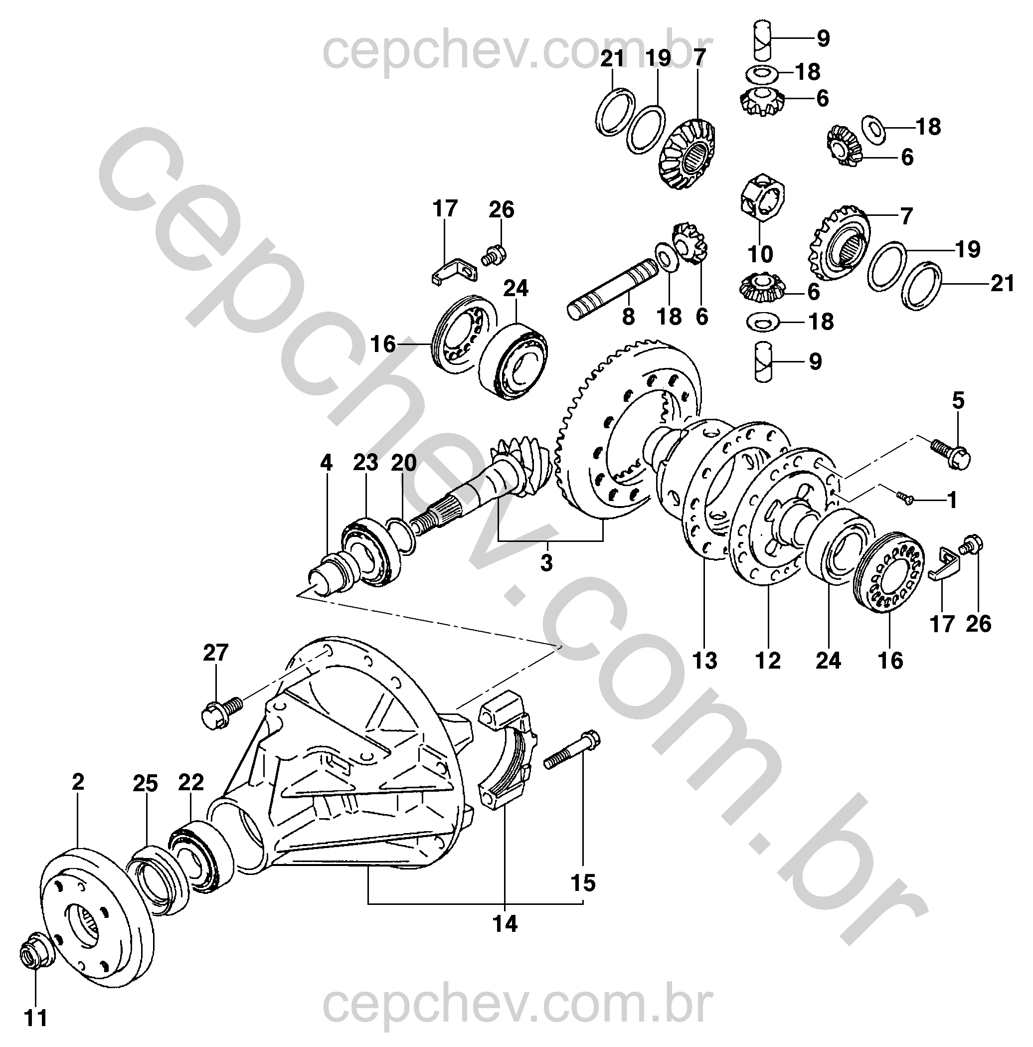 Diferencial do eixo traseiro motor diesel (2002–2004)