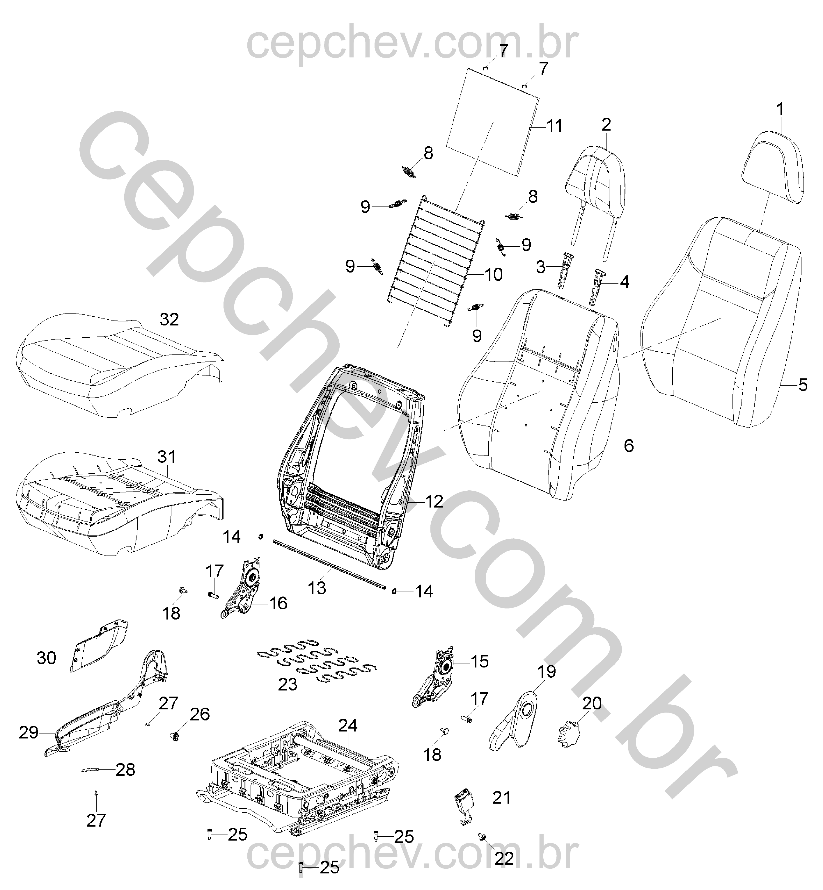 Conjunto banco dianteiro passageiros (2011–2014) CG, CH, CI48