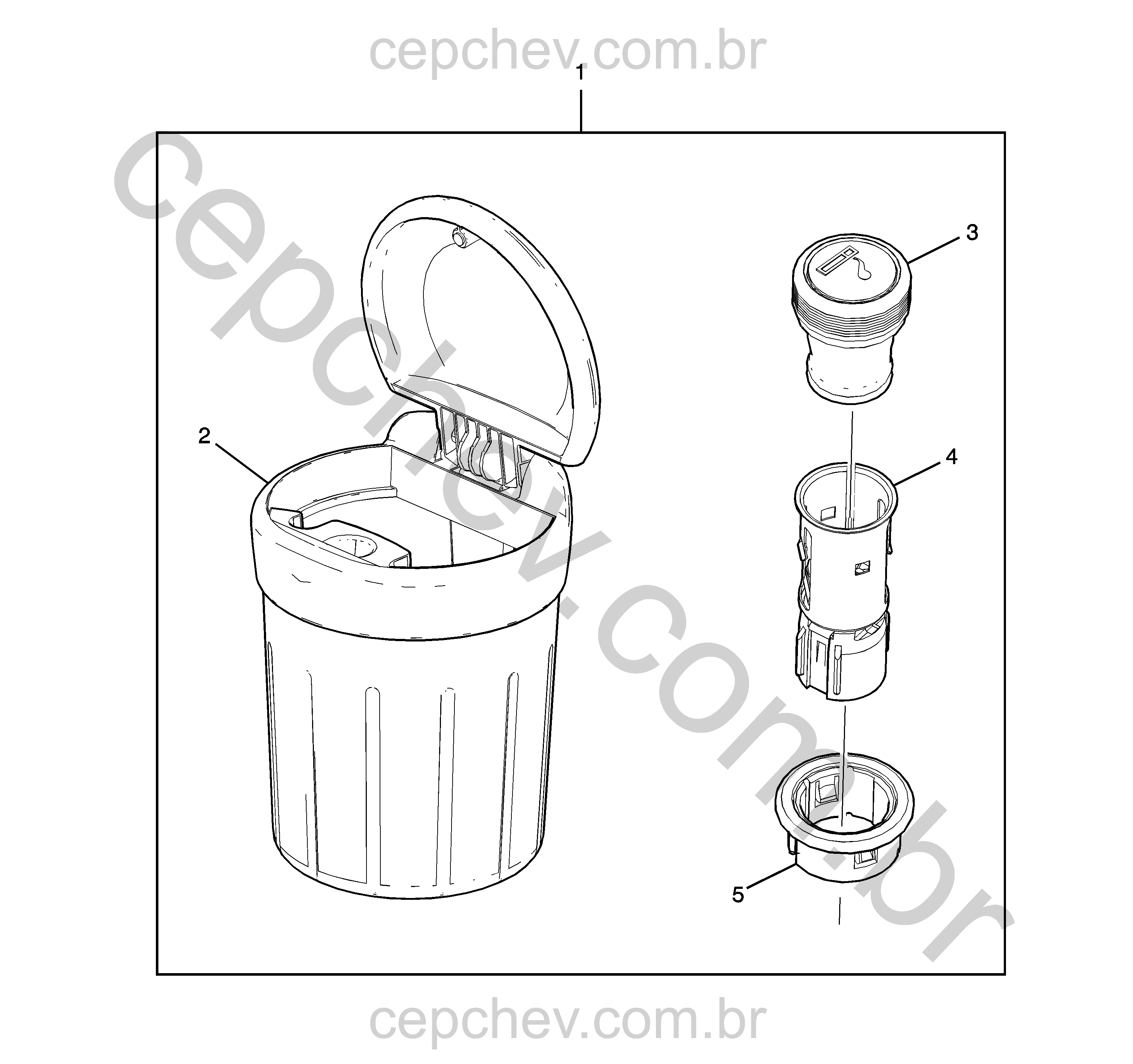 Pacote cinzeiro (2016–2024) com acendedor e receptáculos para console dianteiro