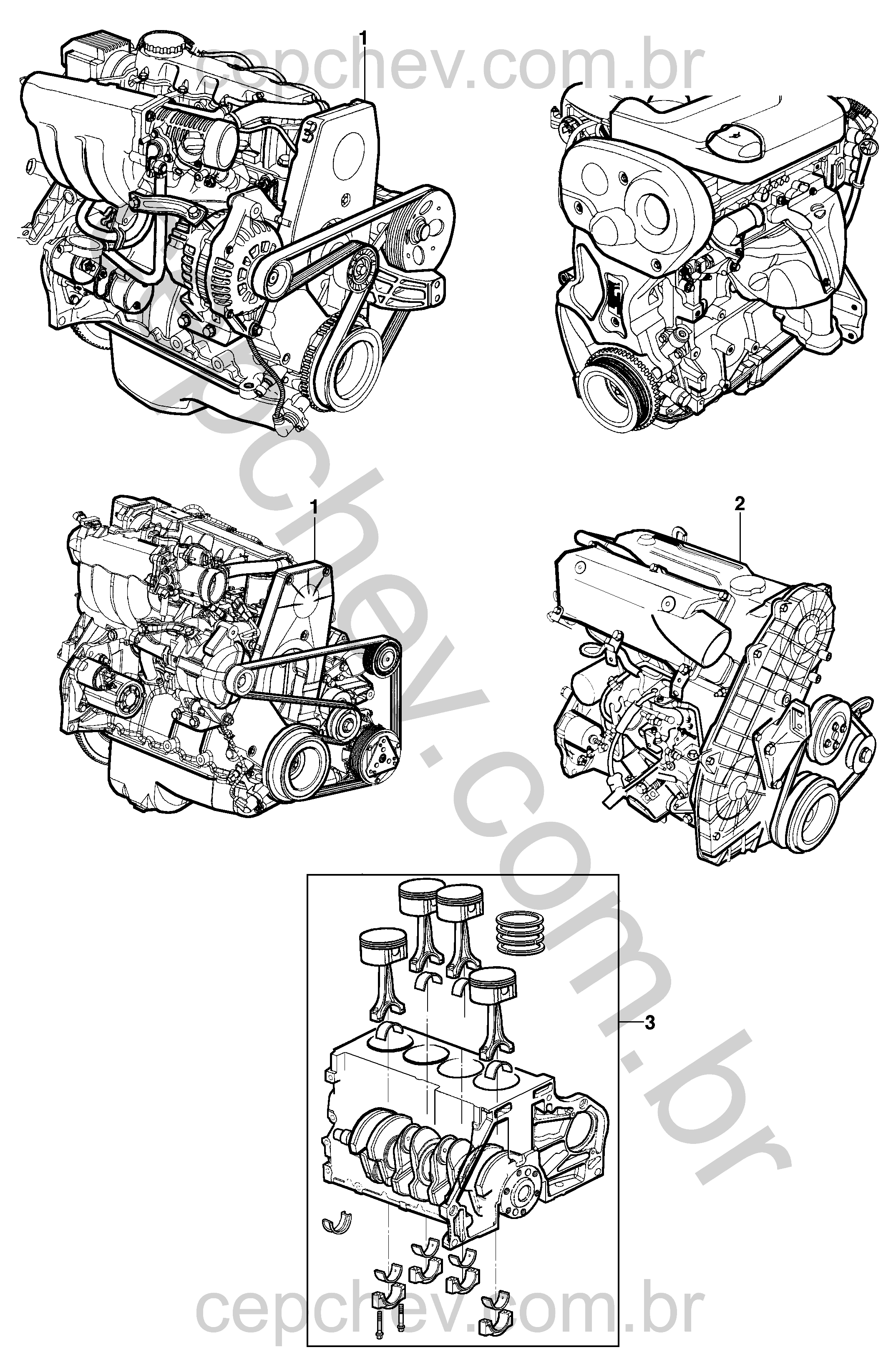 Conjunto motor e motor parcial (2011–2017) 1.0L a 1.7L