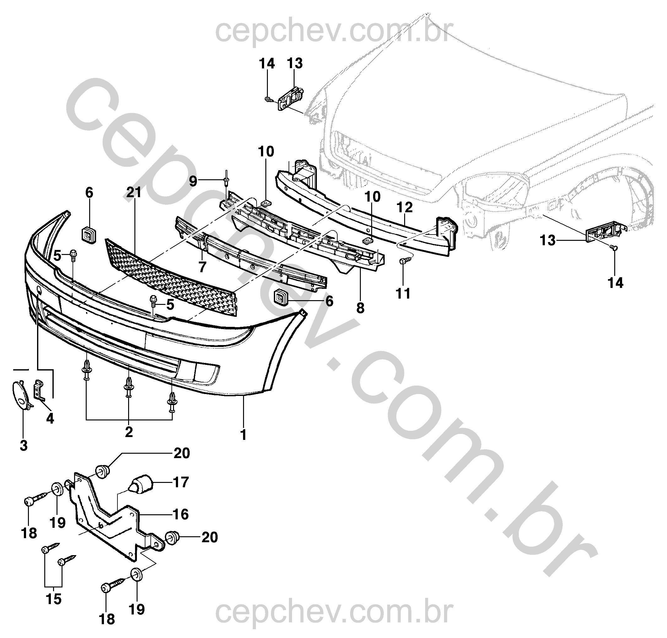 Pára-choque dianteiro para sedan e hatch