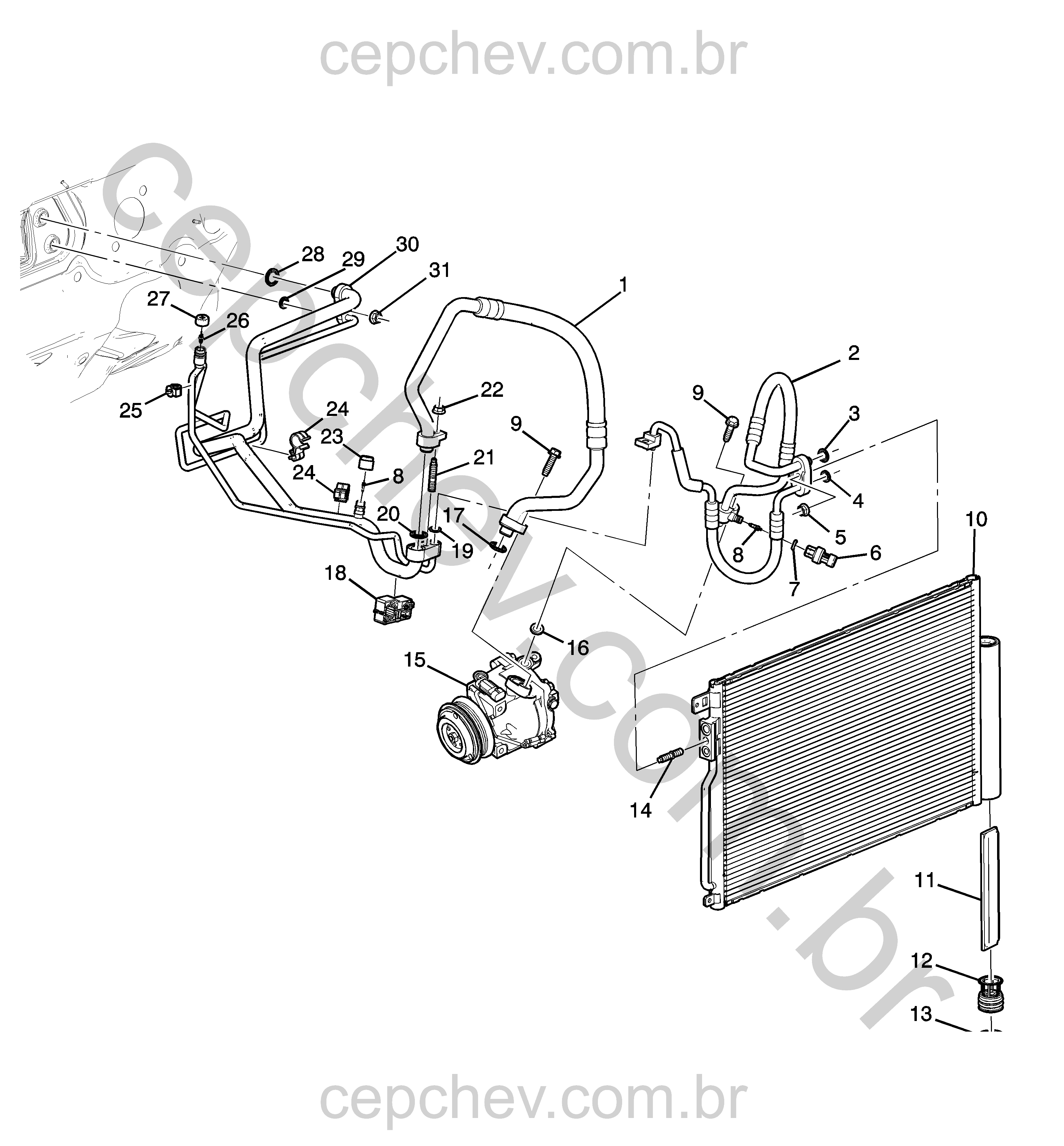 Sistema de refrigeração do ar-condicionado (2016) com compressor e condensador completos