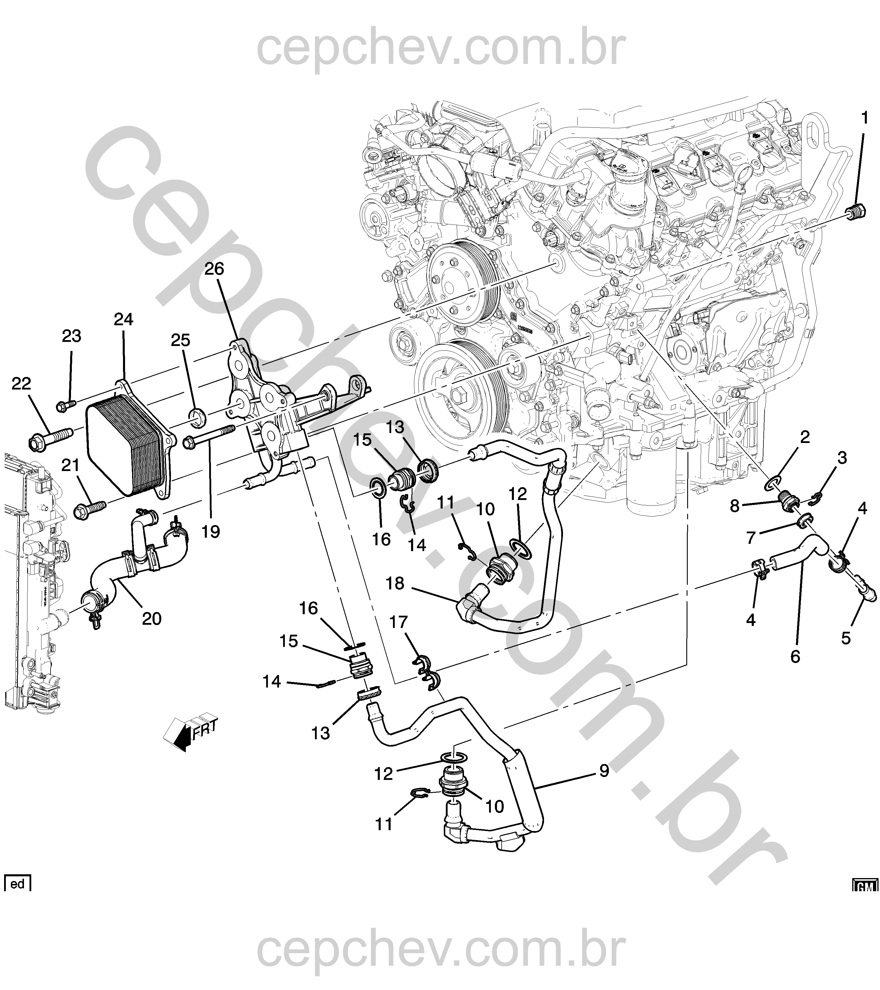 Radiador de óleo do motor e tubulações (LGX/3.6S)