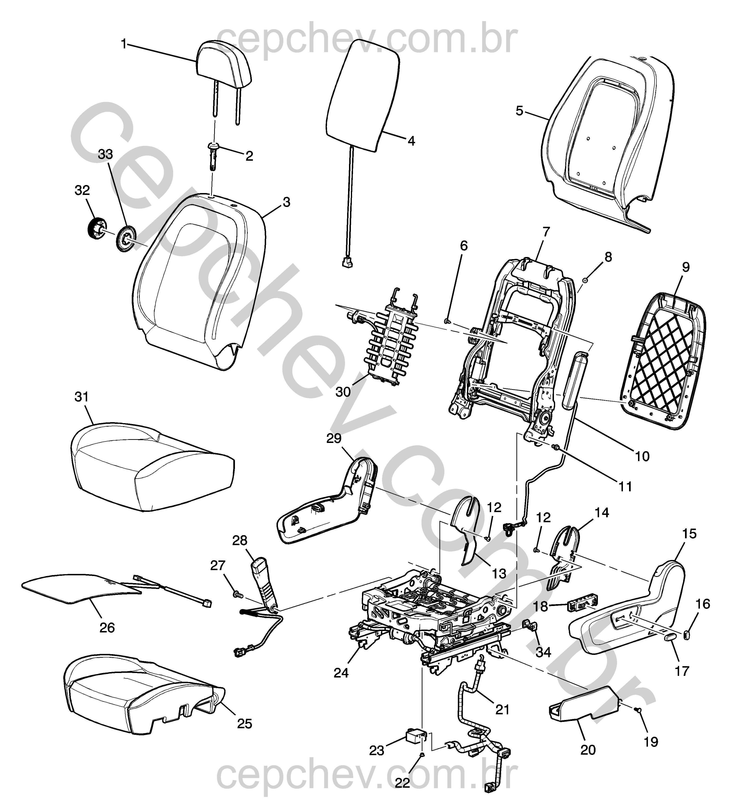 Conjunto banco motorista com aquecedor, ajuste lombar, airbag lateral e estrutura completa