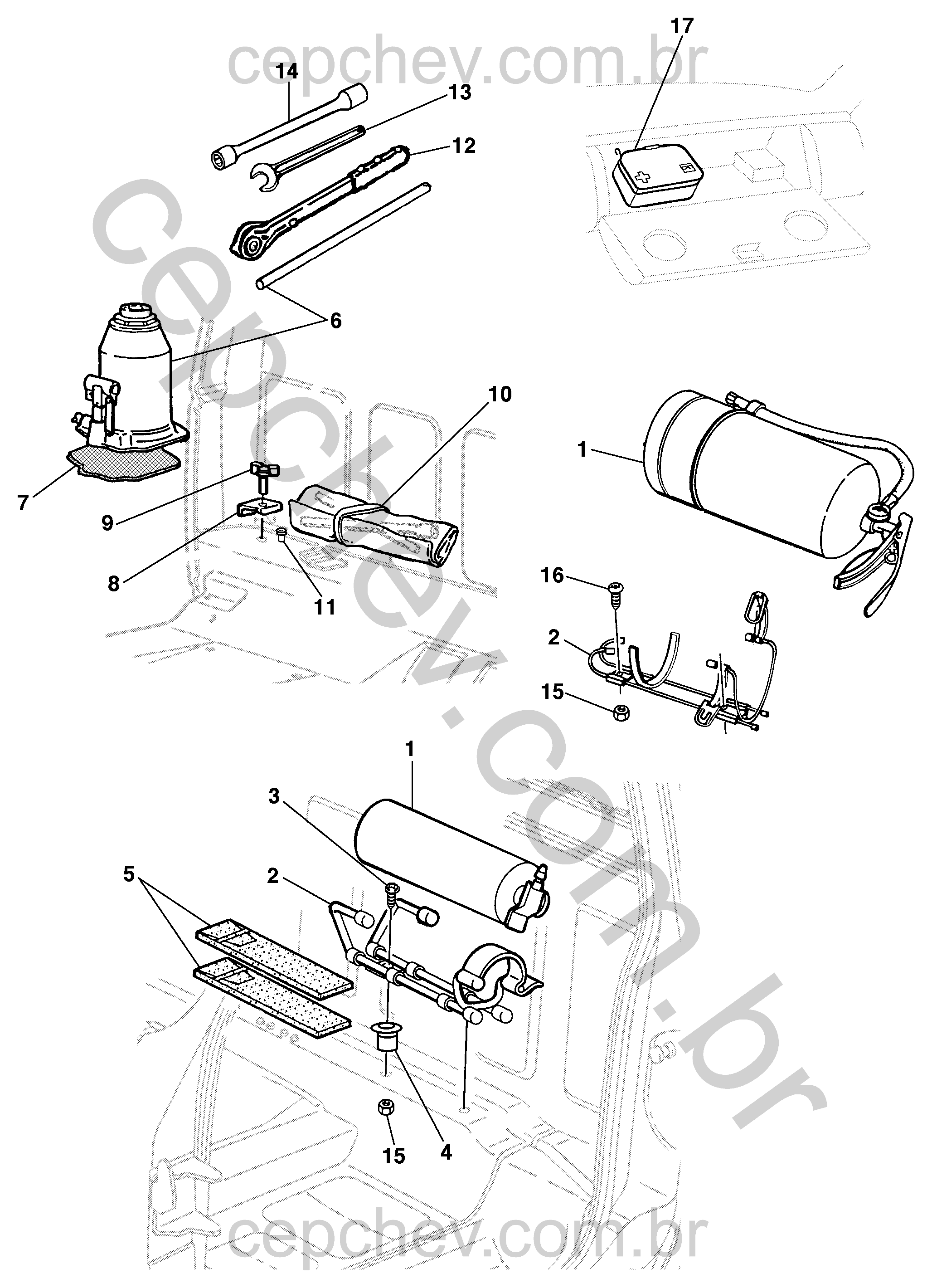 Ferramentas e equipamentos de segurança para modelos 12, 14 e 16