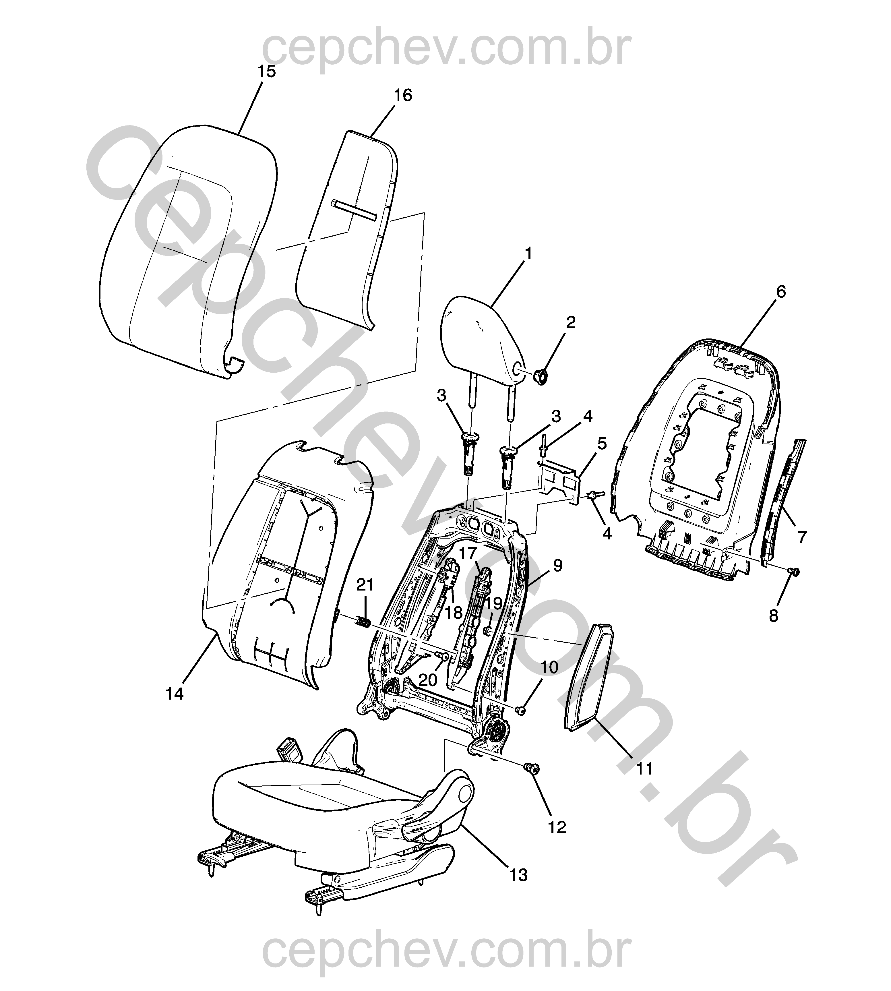 Conjunto banco dianteiro e traseiro com encosto e airbag lateral