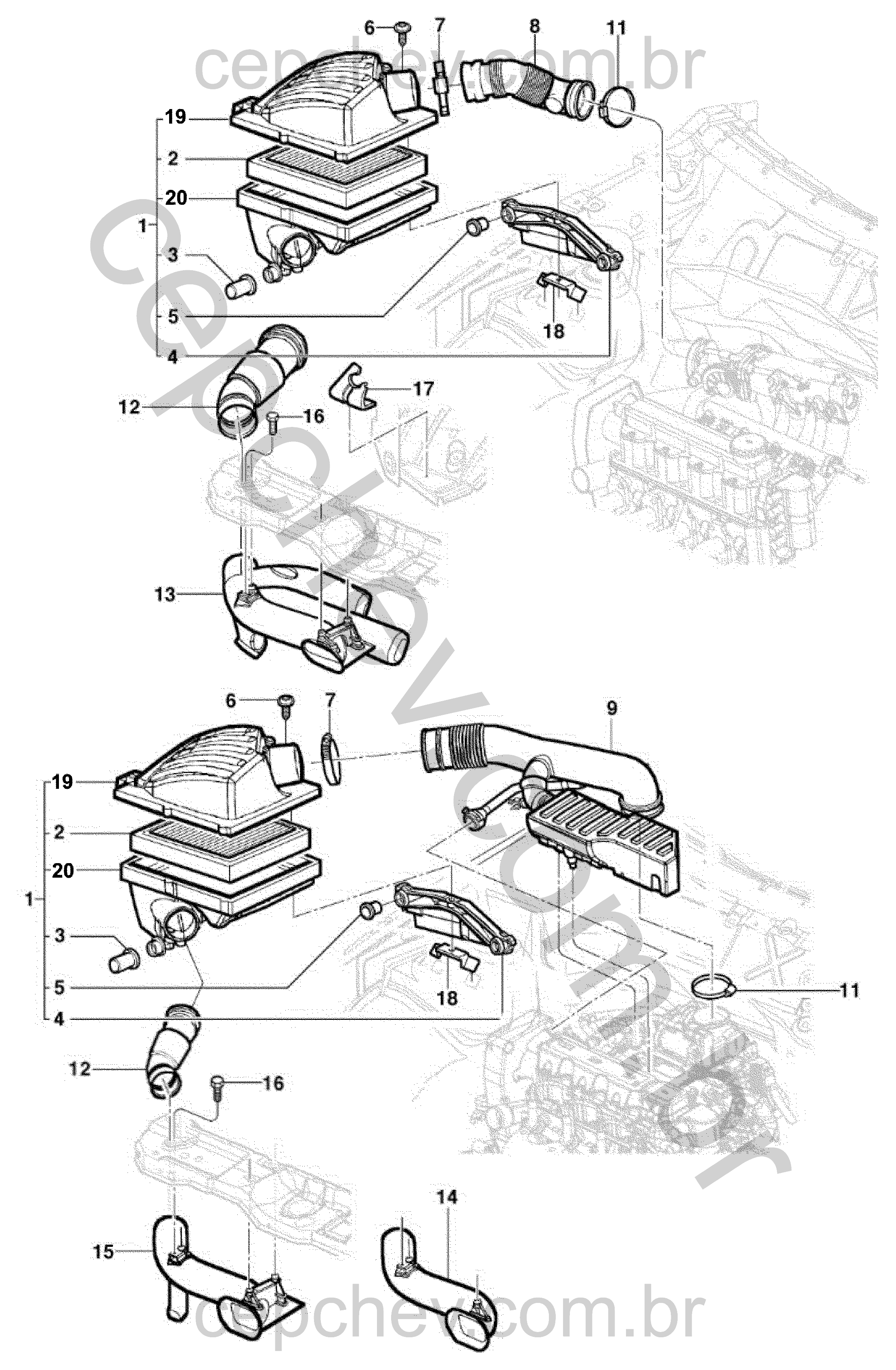 Filtro de ar e dutos para motor 1.4 gasolina e álcool