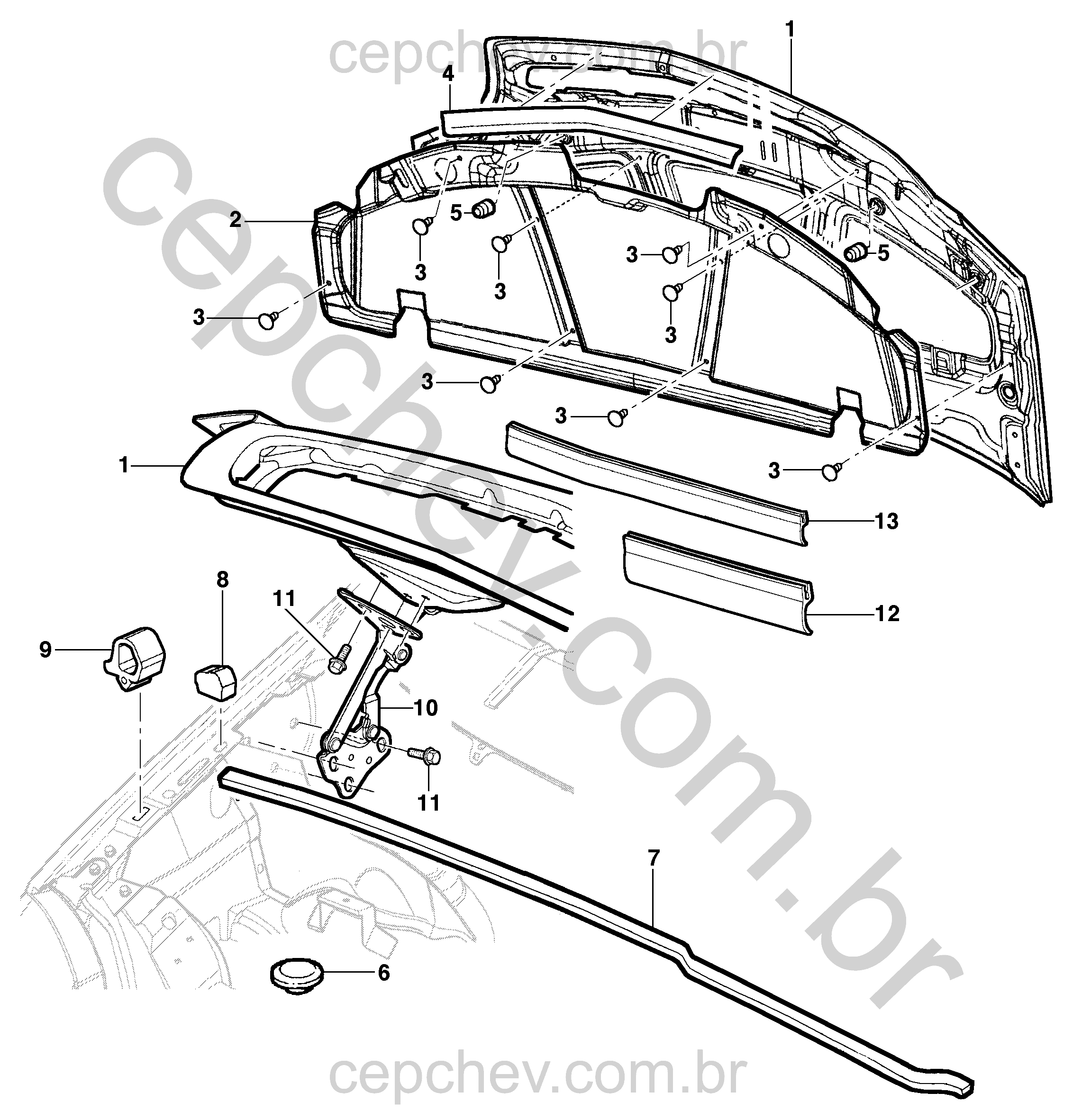 Capuz do motor e acessórios para Meriva