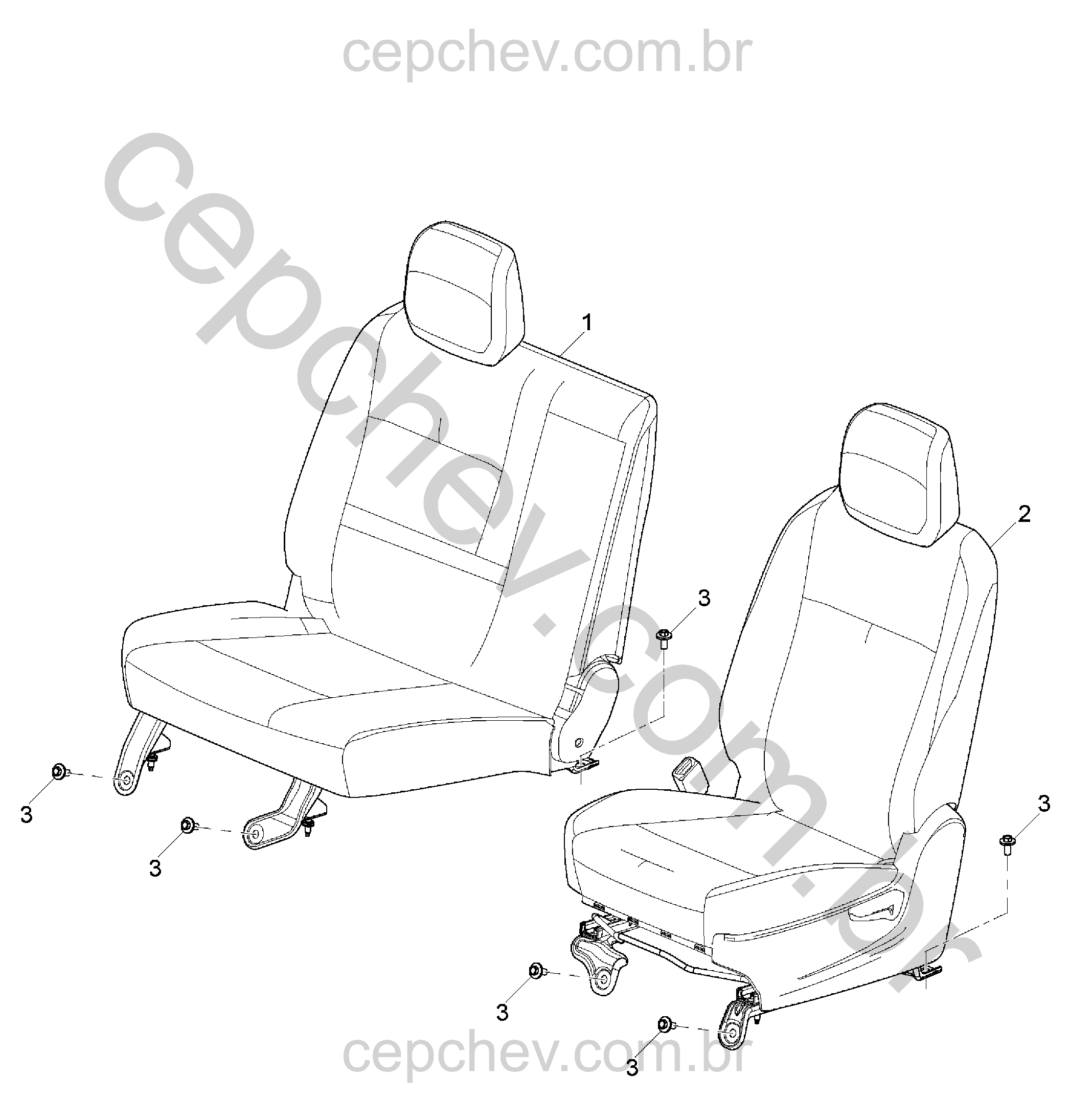 Conjunto banco dianteiro passageiro com parafusos (A52, LHD, MCM, exc AW4)