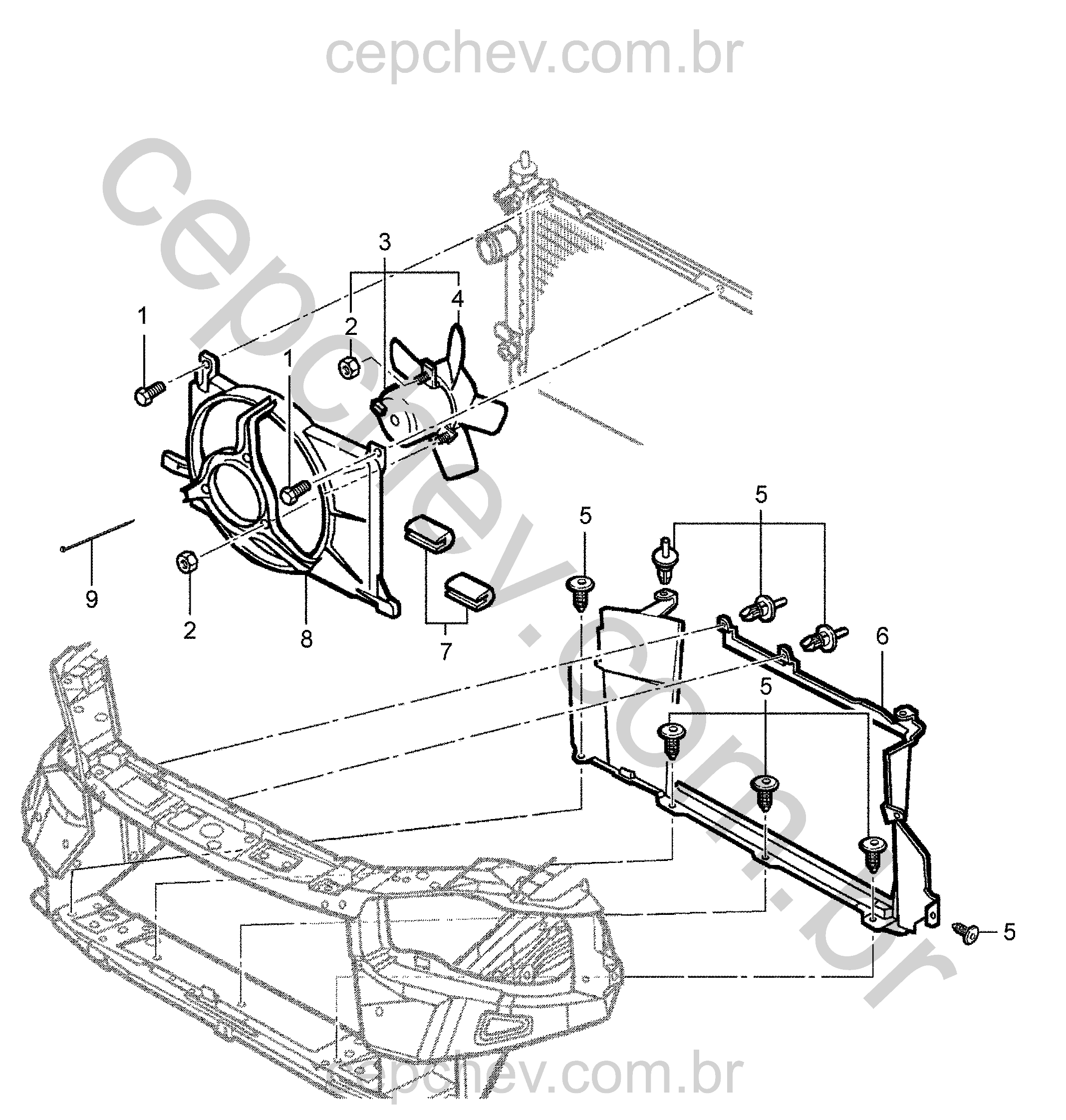 Defletores e ventoinhas para arrefecimento do motor (1994–2009)