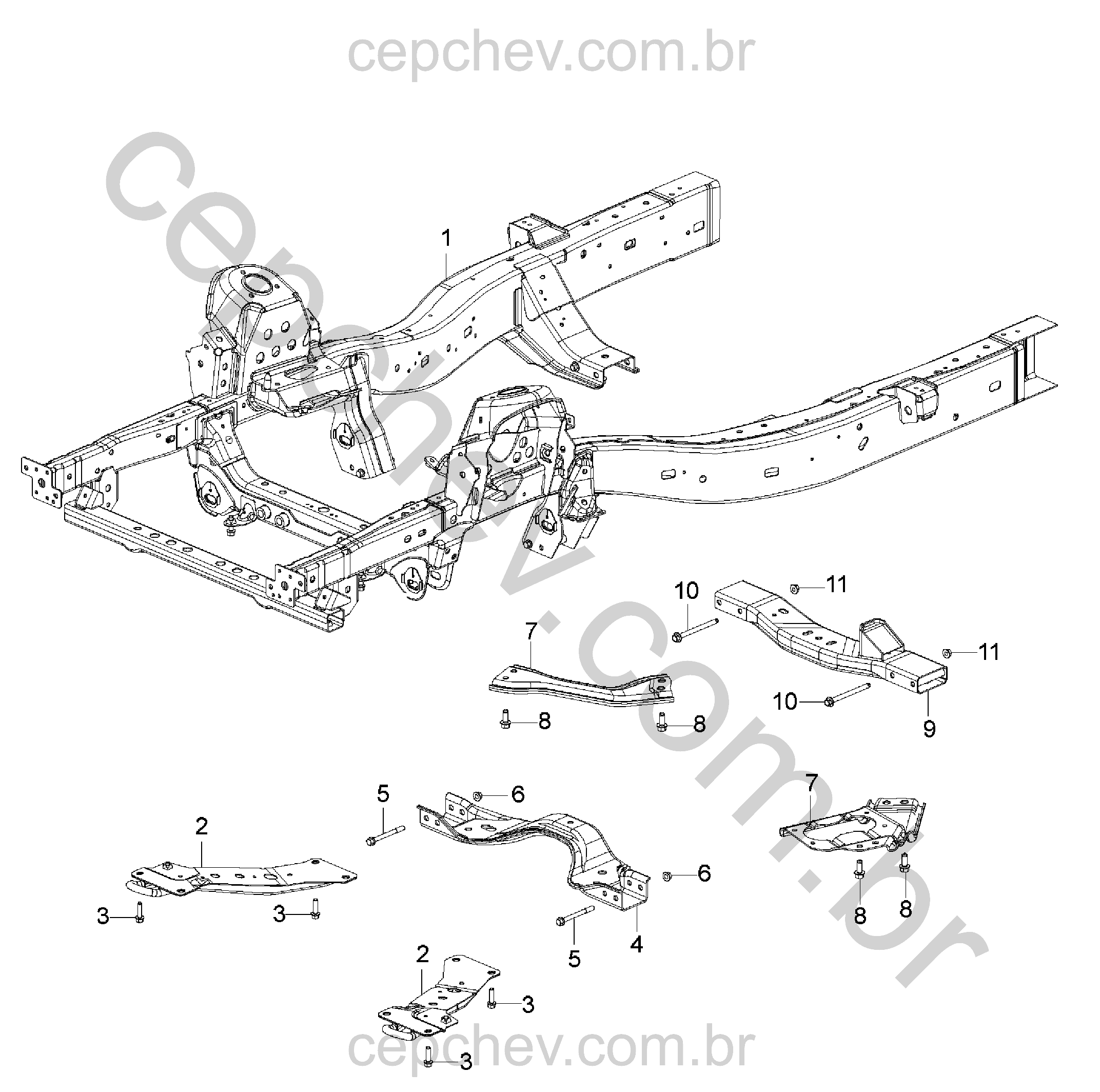 Membros da cruzeta e travessas dianteiras do quadro (F89, FE1, LHD)