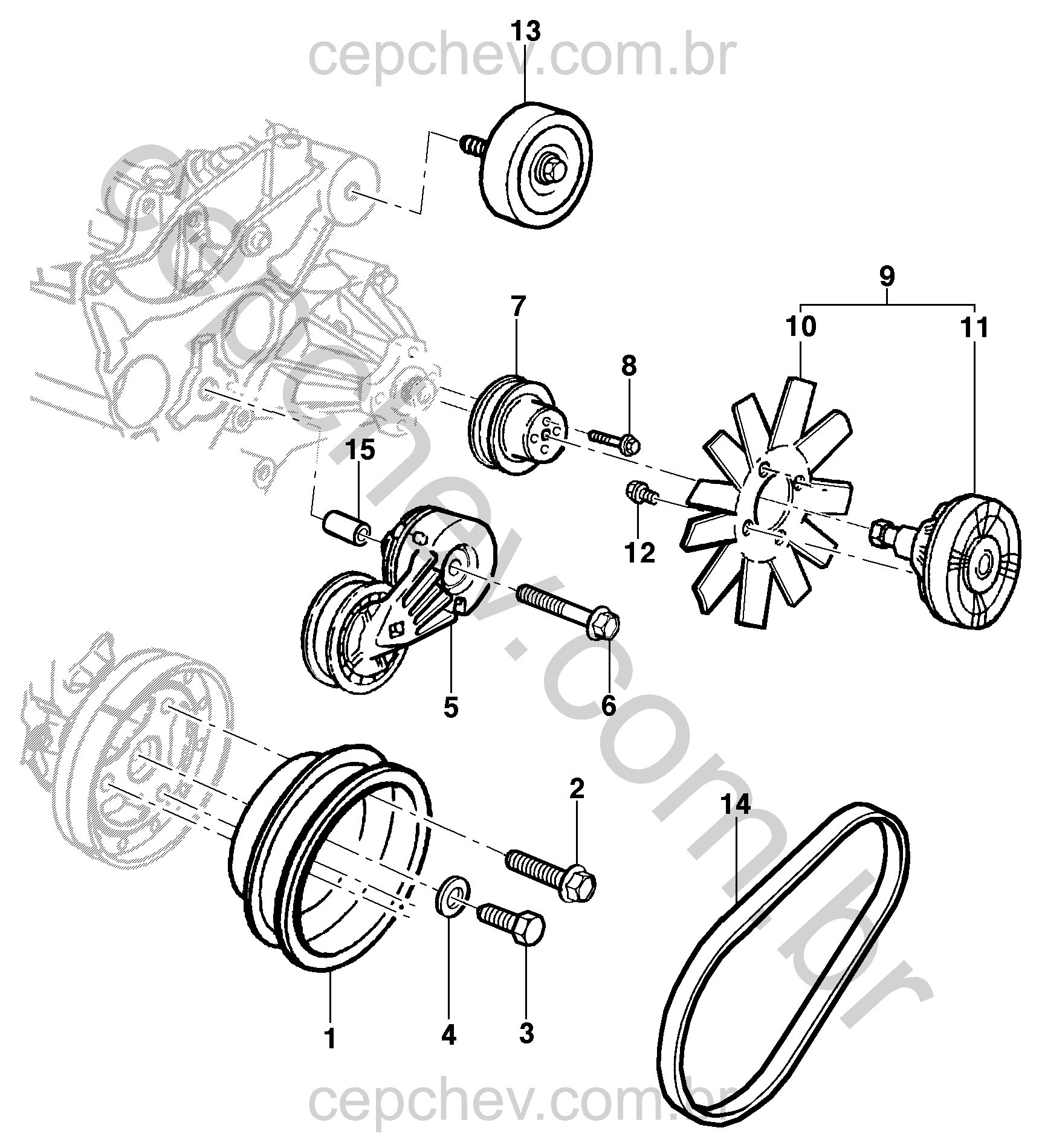 Ventilador, polias e correia do motor L35/LG3/LW9