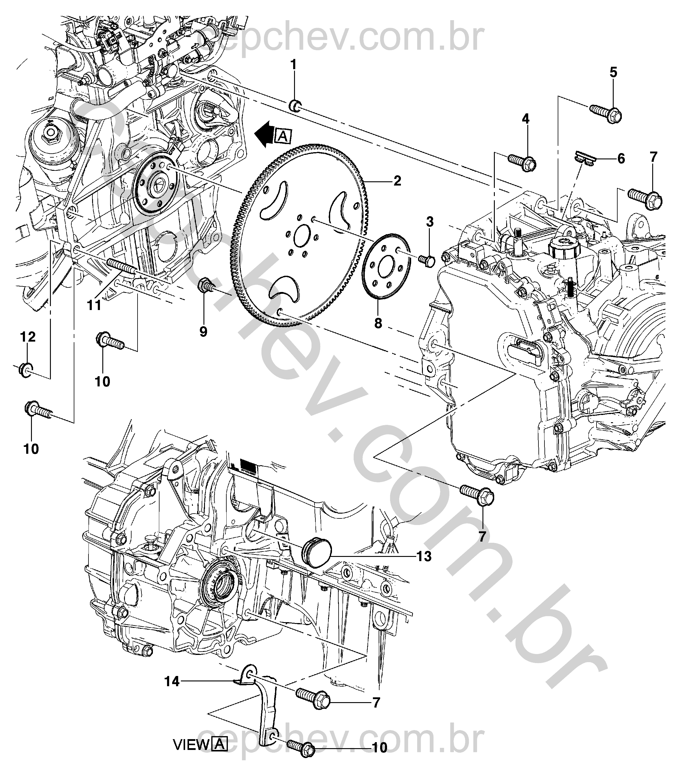 Fixação do motor e transmissão (MH9, MNJ) com peças de montagem e vedação